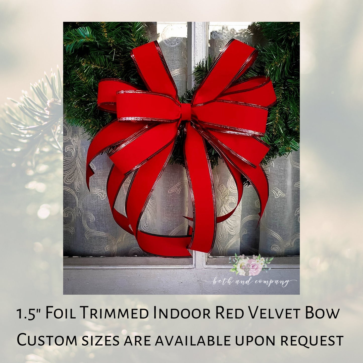 Red Velvet Christmas wreath bow, INDOOR Christmas Bow, 1.5" width wired red velvet