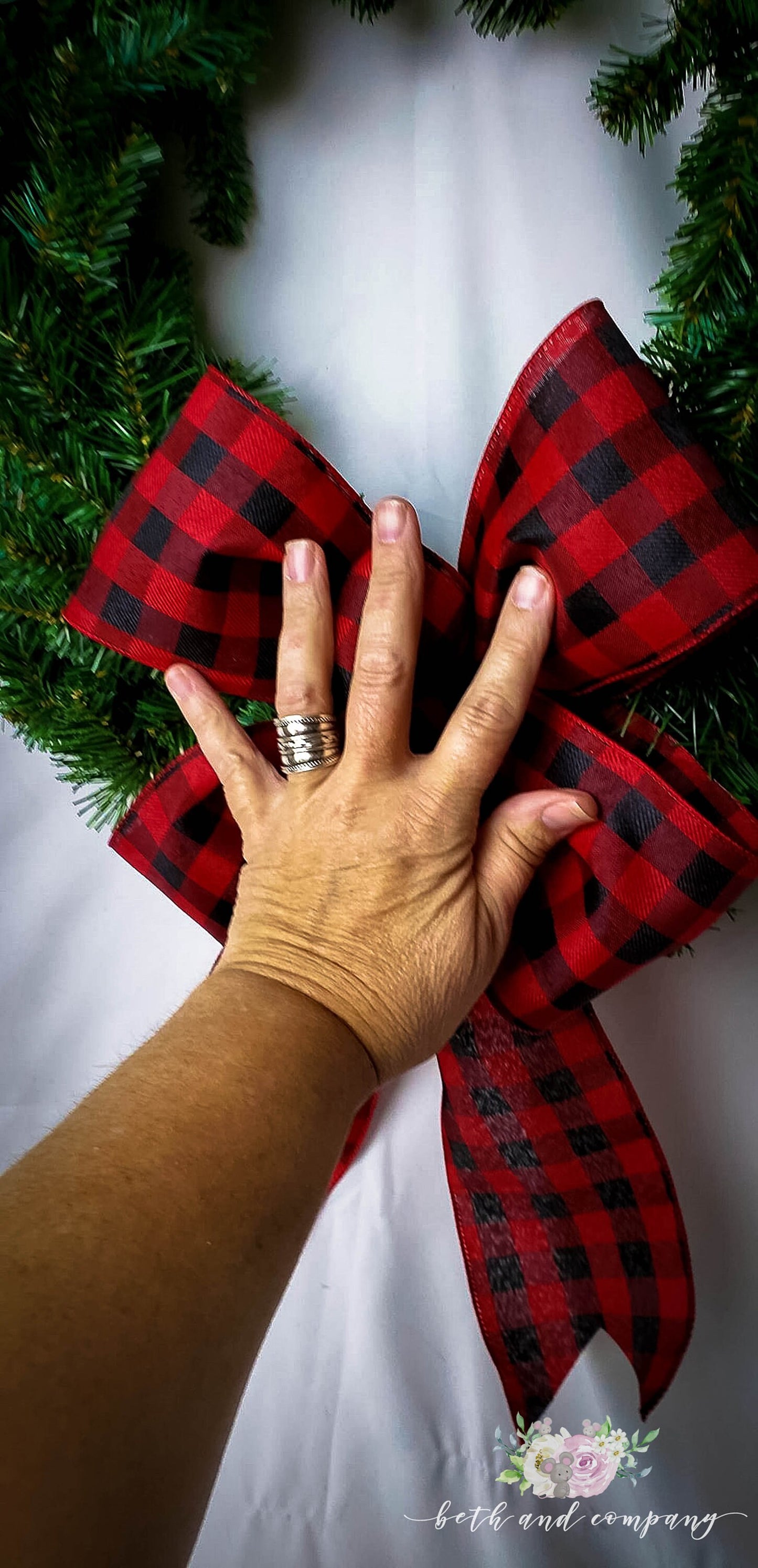 Red and Black Buffalo Plaid Wreath Bow / 4 Inch wide wired ribbon