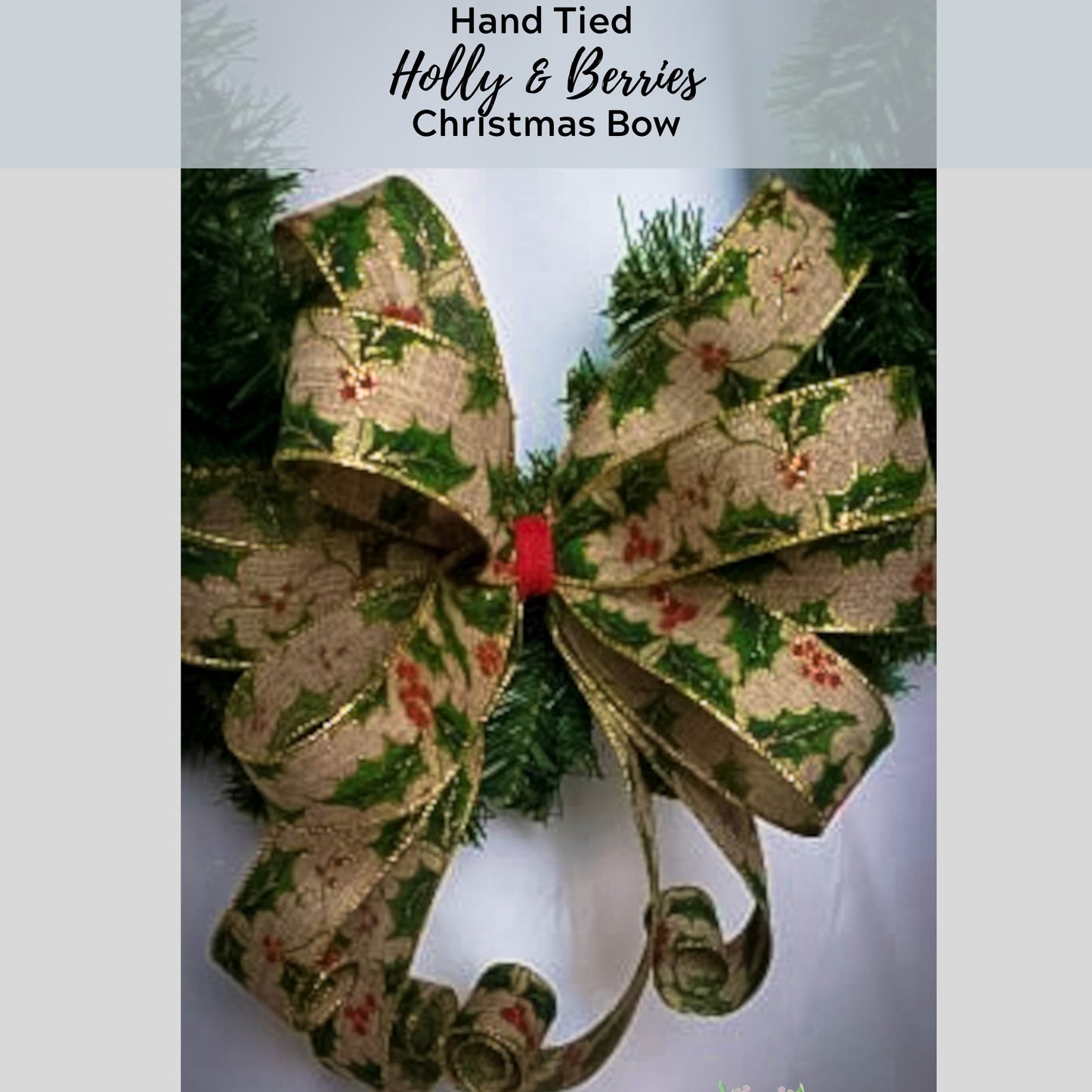 Christmas Holly & Berries Bow, Christmas Wreath Bow