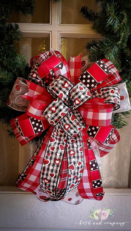 Valentine's Day Wreath Bow, Valentine Buffalo Plaid Bow