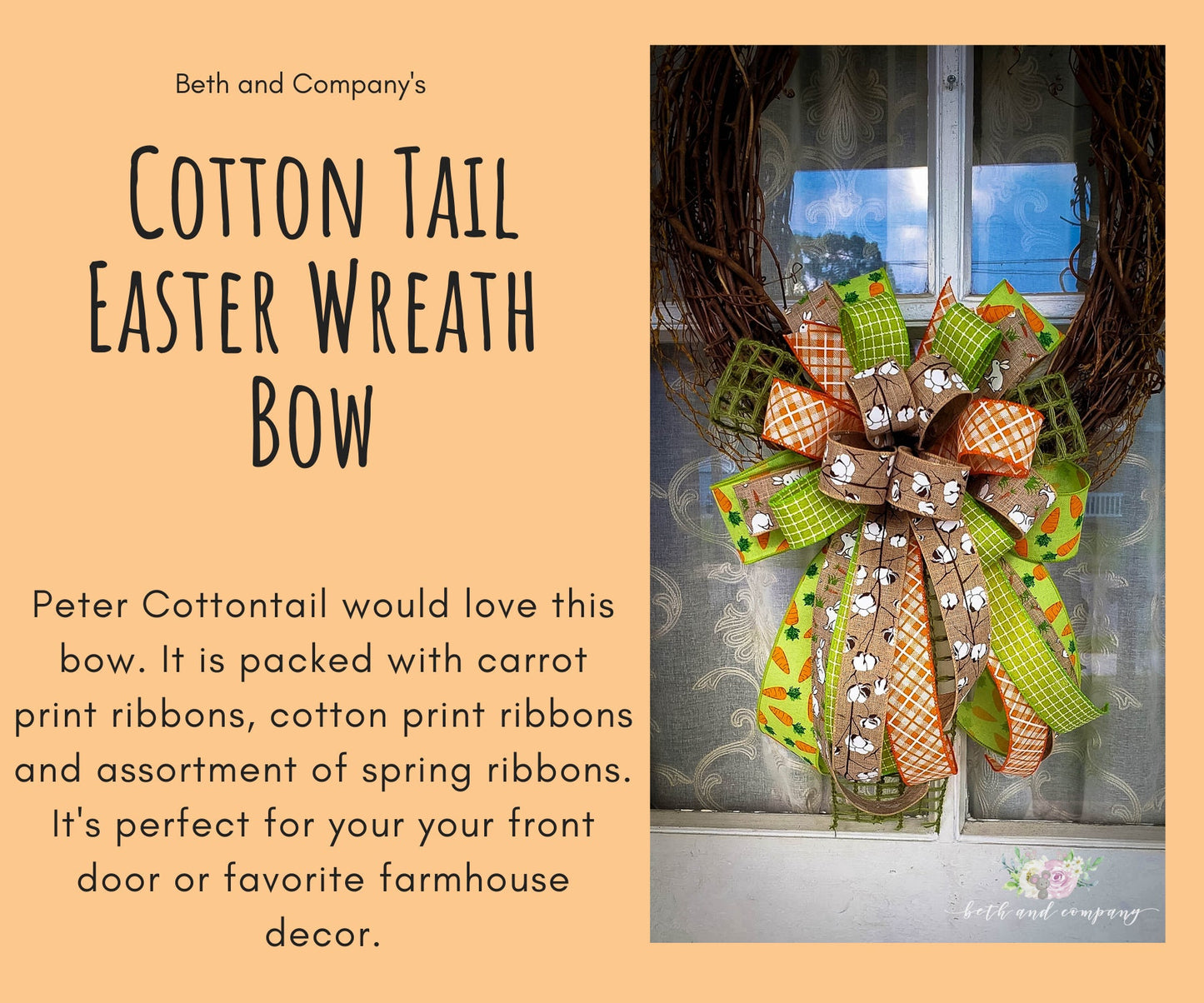 Cottontail Easter Wreath Bow, Easter Decorations, Front Door Decor