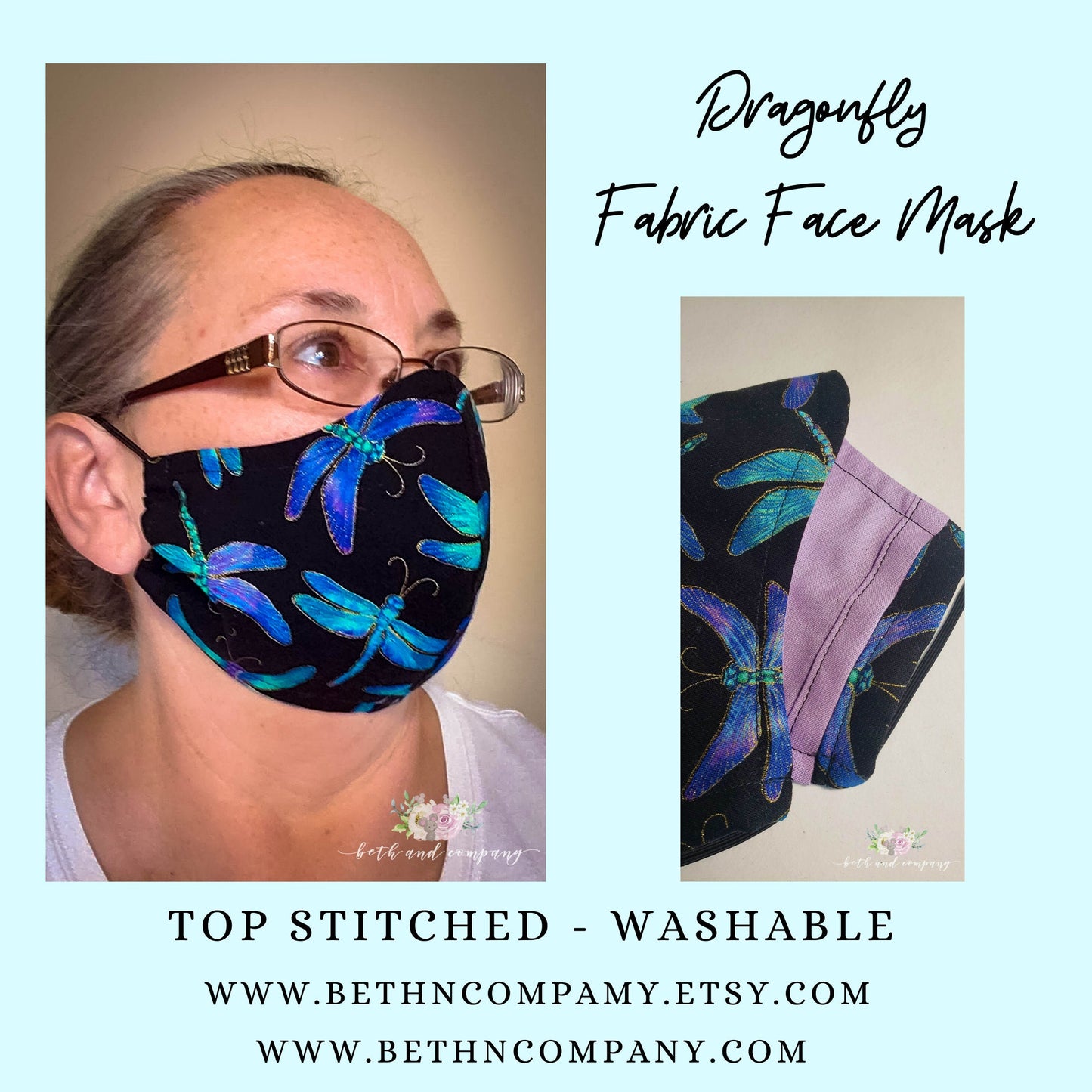 Dragonfly Fabric Face Mask with filter pocket