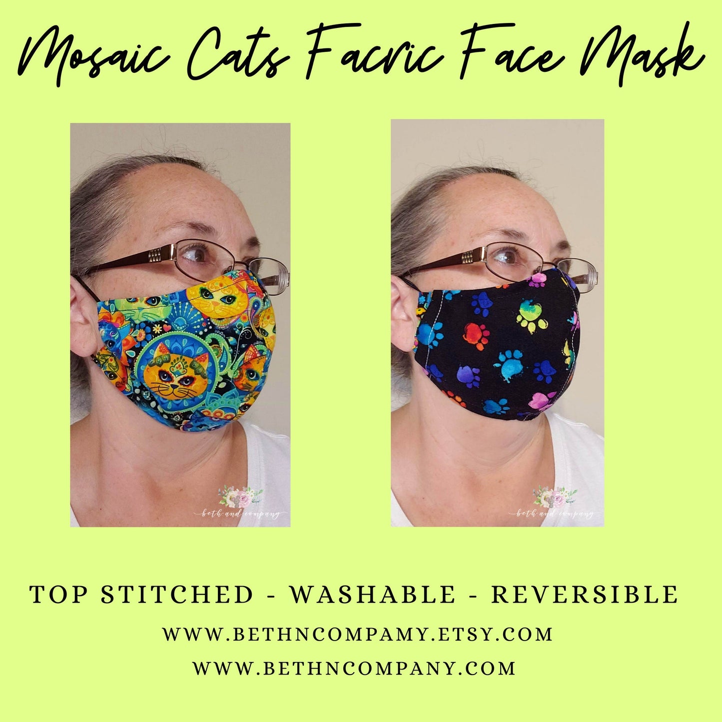 Mosaic Cats Fabric Face Mask with filter pocket