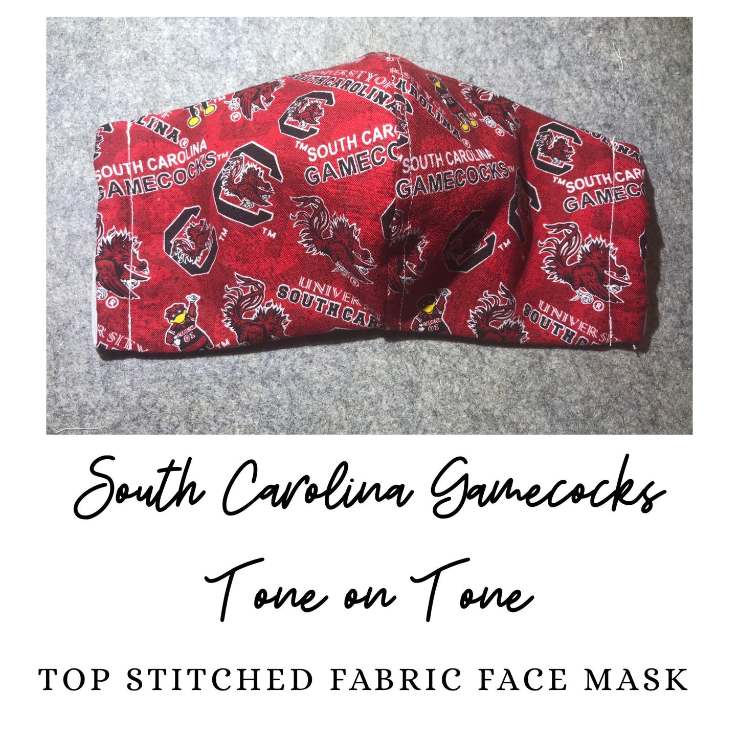 South Carolina Gamecocks Tone on Tone Inspired Fabric Face Mask with filter pocket