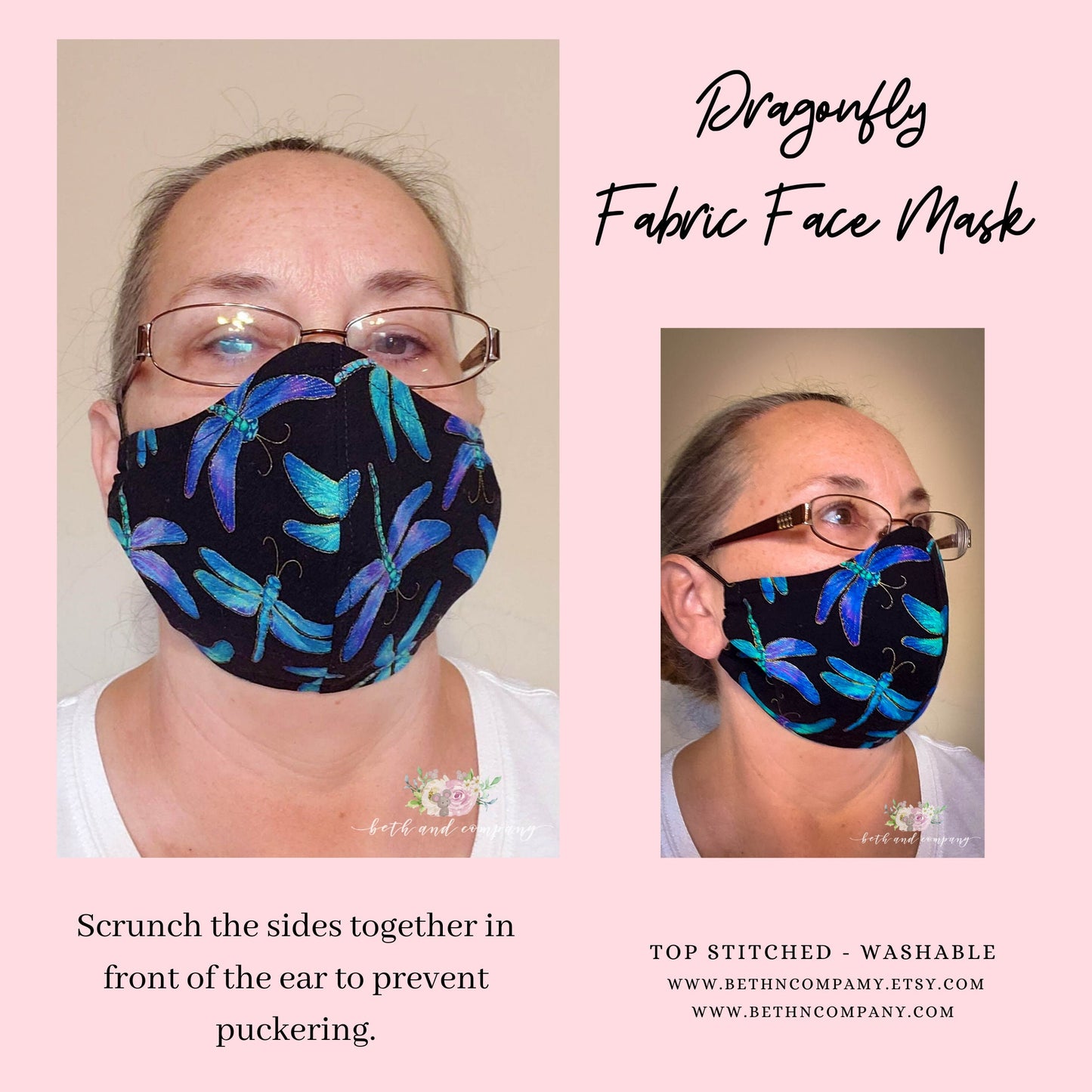 Dragonfly Fabric Face Mask with filter pocket