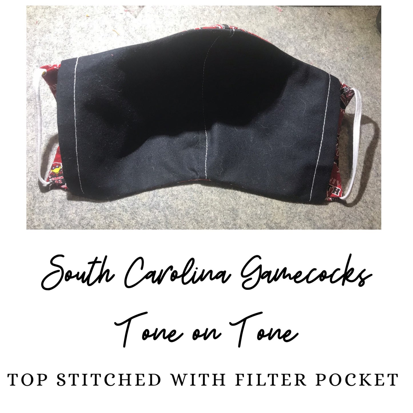 South Carolina Gamecocks Tone on Tone Inspired Fabric Face Mask with filter pocket