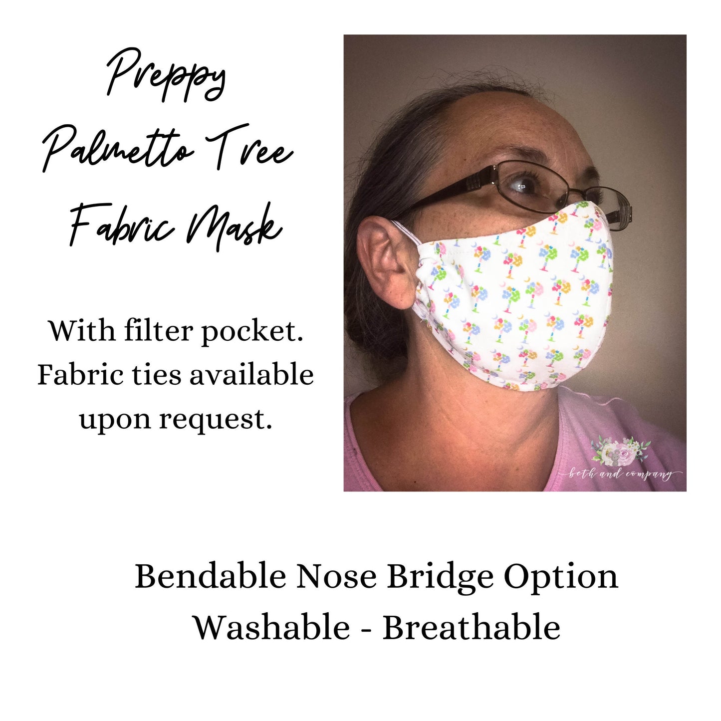 Palmetto Tree Face Mask, Preppy Palmetto Tree Face Mask with filter pocket