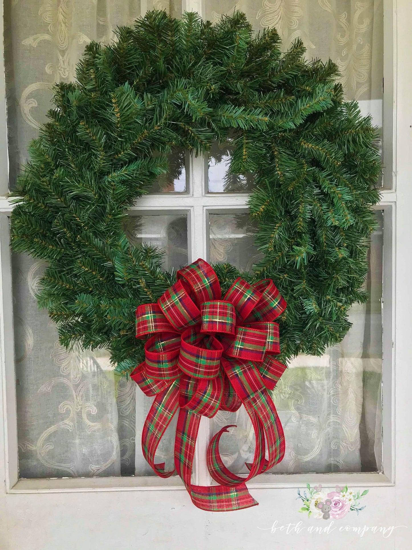 Traditional Christmas Plaid 10 Inch Round wreath bow, Set of 4 or 6
