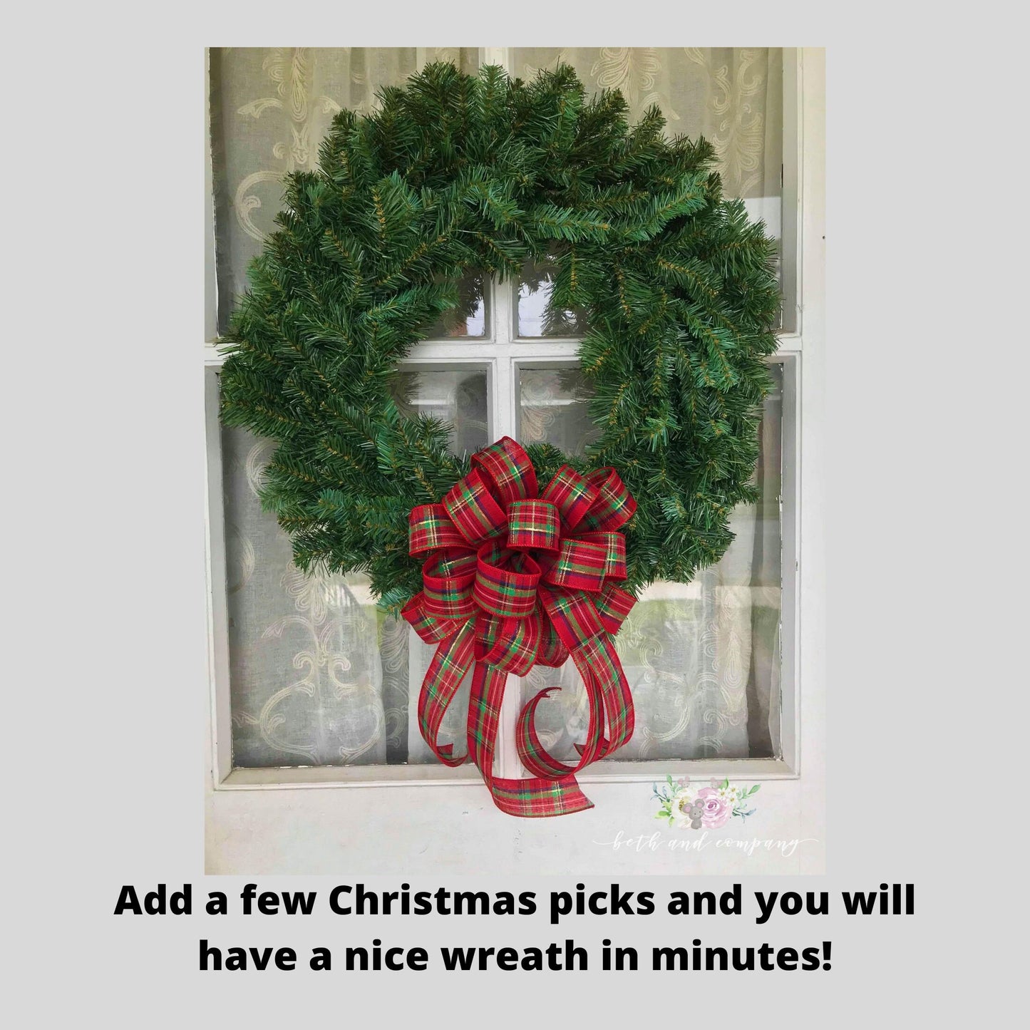 Traditional Christmas Plaid 10 Inch Round wreath bow, Set of 4 or 6
