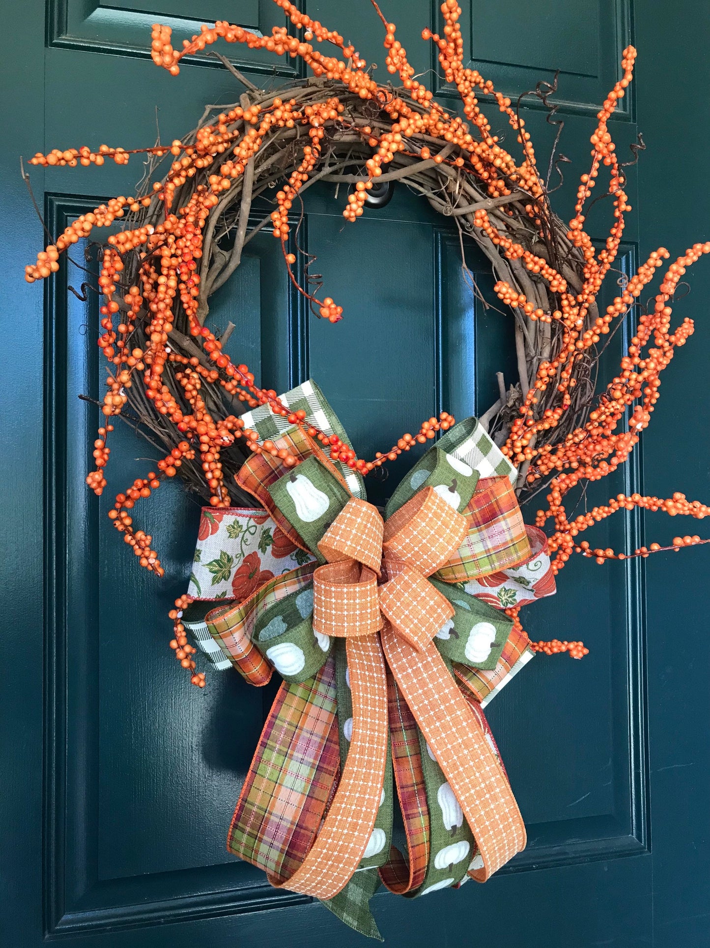 Fall Bow, Orange and White Pumpkin Wreath Bow, Fall Farmhouse Bow, Fall Wedding Decor