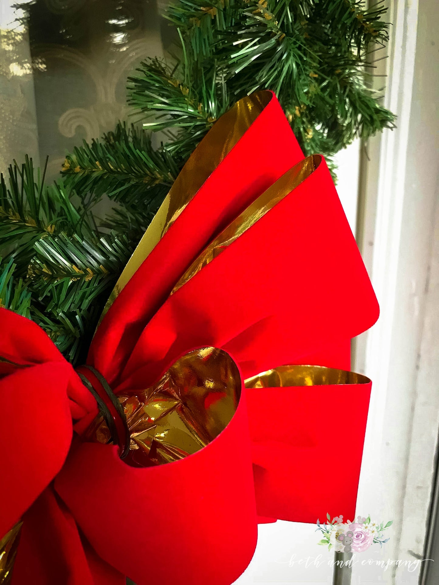 Red Velvet Christmas wreath bow with Gold Liner