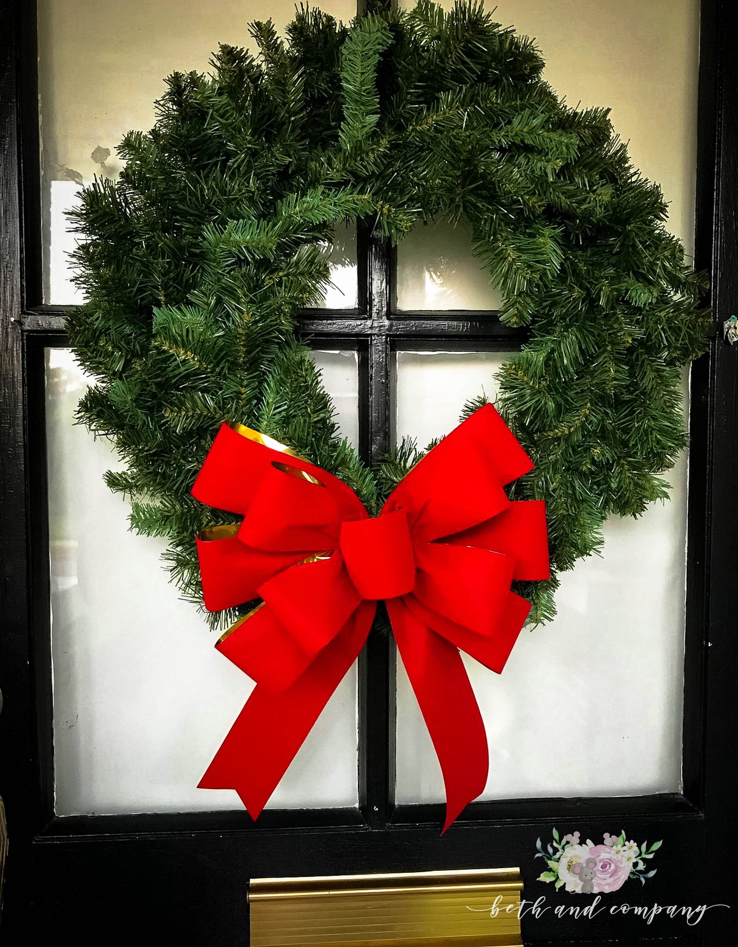 Red Velvet Christmas wreath bow with Gold Liner