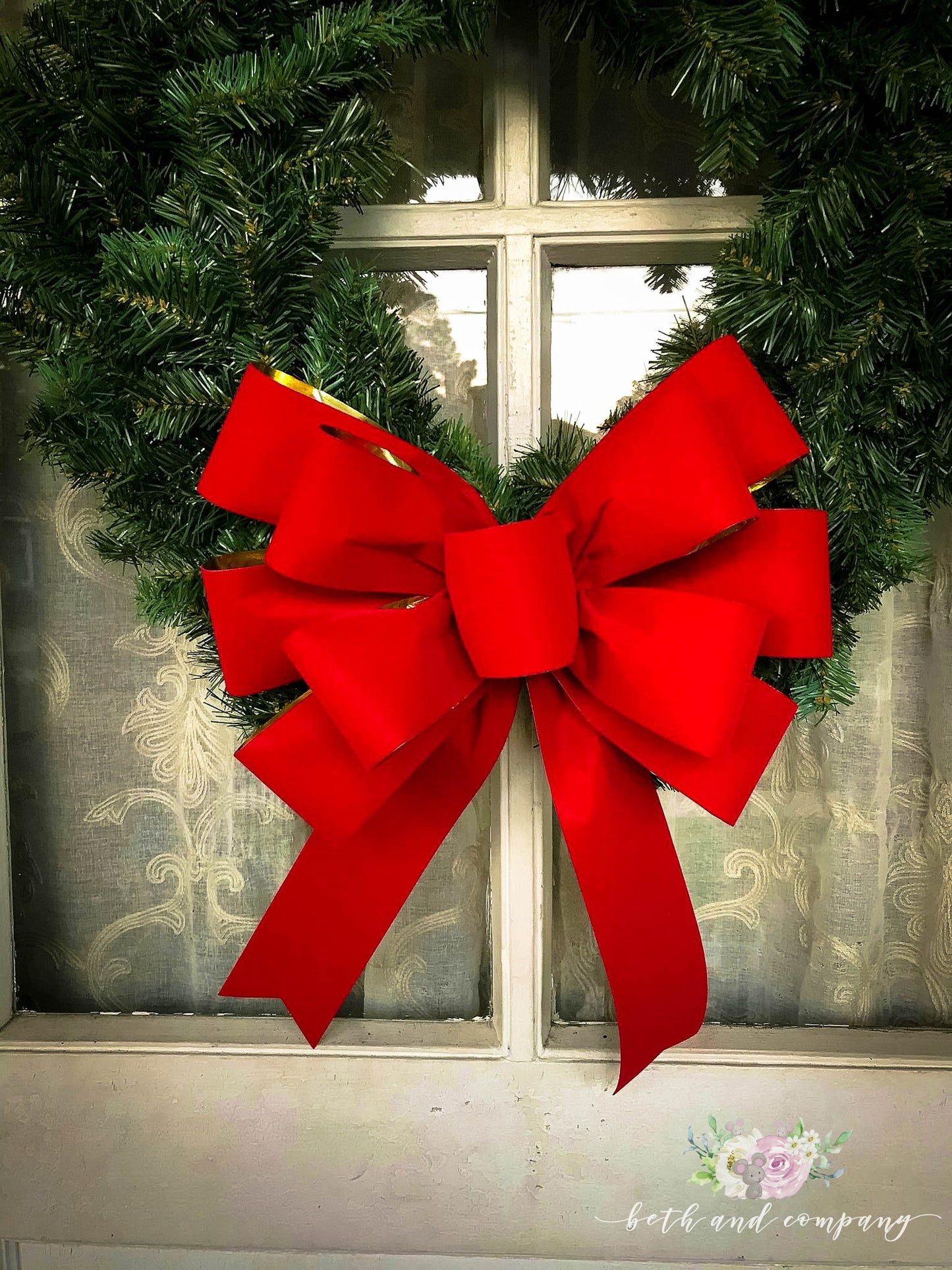 Red Velvet Christmas wreath bow with Gold Liner