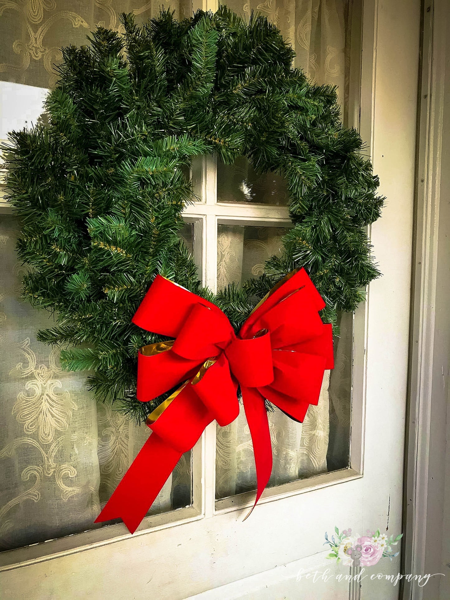 Red Velvet Christmas wreath bow with Gold Liner