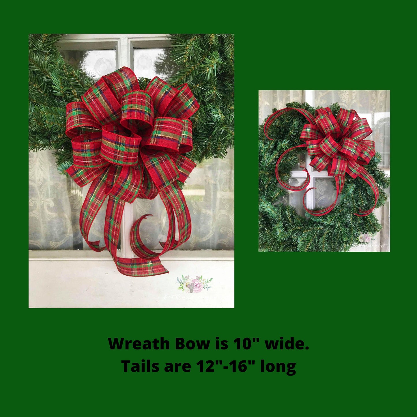 Traditional Christmas Plaid 10 Inch Round wreath bow, Set of 4 or 6