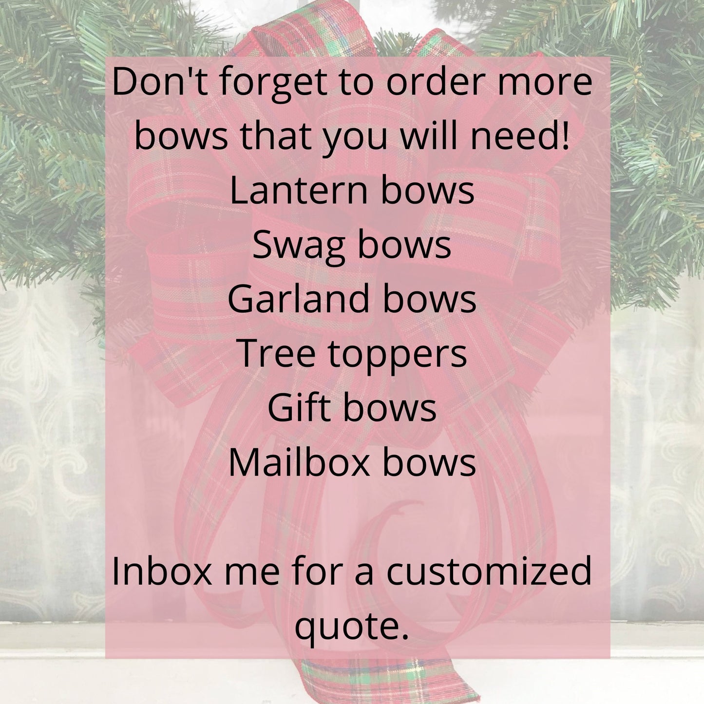 Traditional Christmas Plaid 10 Inch Round wreath bow, Set of 4 or 6