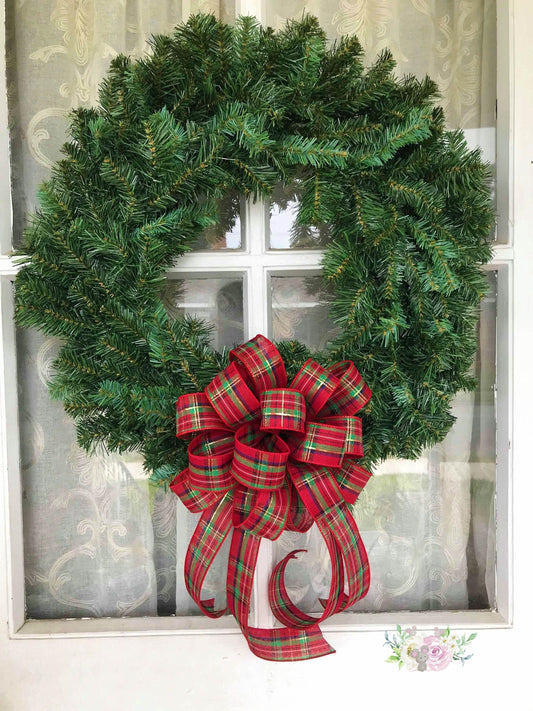 Traditional Christmas Plaid 10 Inch Round wreath bow, Set of 4 or 6