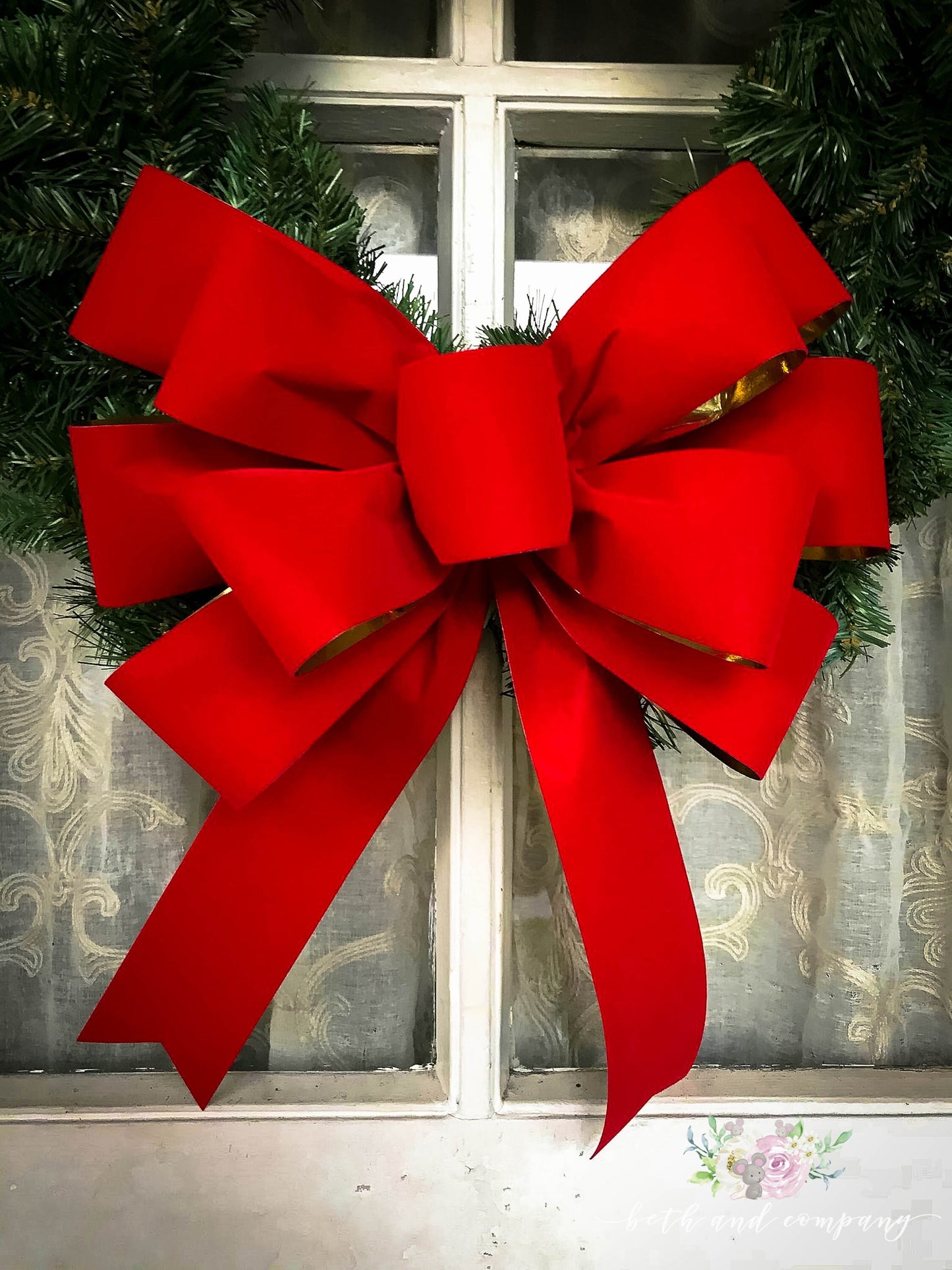 Red Velvet Christmas wreath bow with Gold Liner