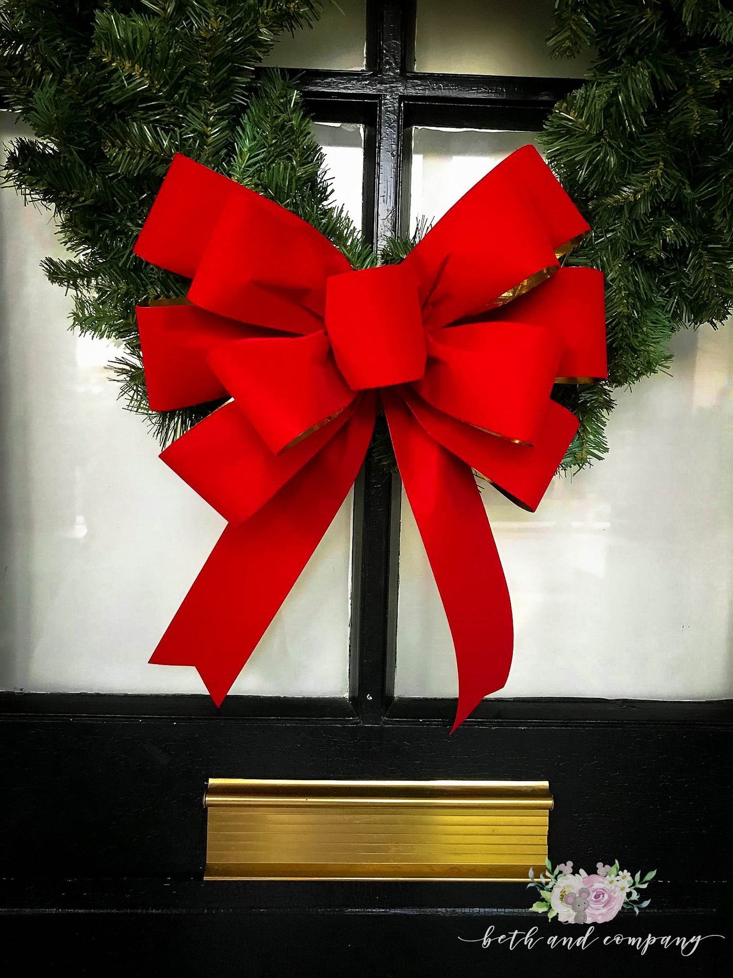 Red Velvet Christmas wreath bow with Gold Liner