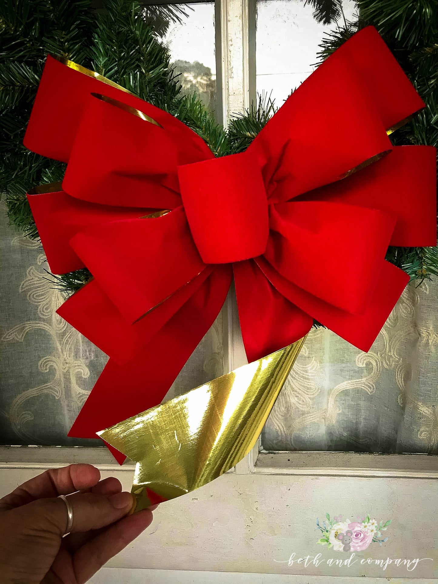 Red Velvet Christmas wreath bow with Gold Liner