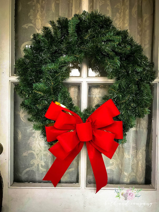 Red Velvet Christmas wreath bow with Gold Liner