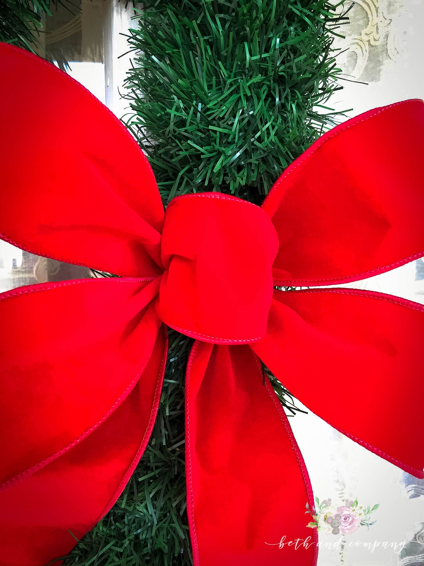 OUTDOOR Christmas Bow, Red Velvet Heavy Duty Gauged Wire Bow, Perfect for Northern Winters