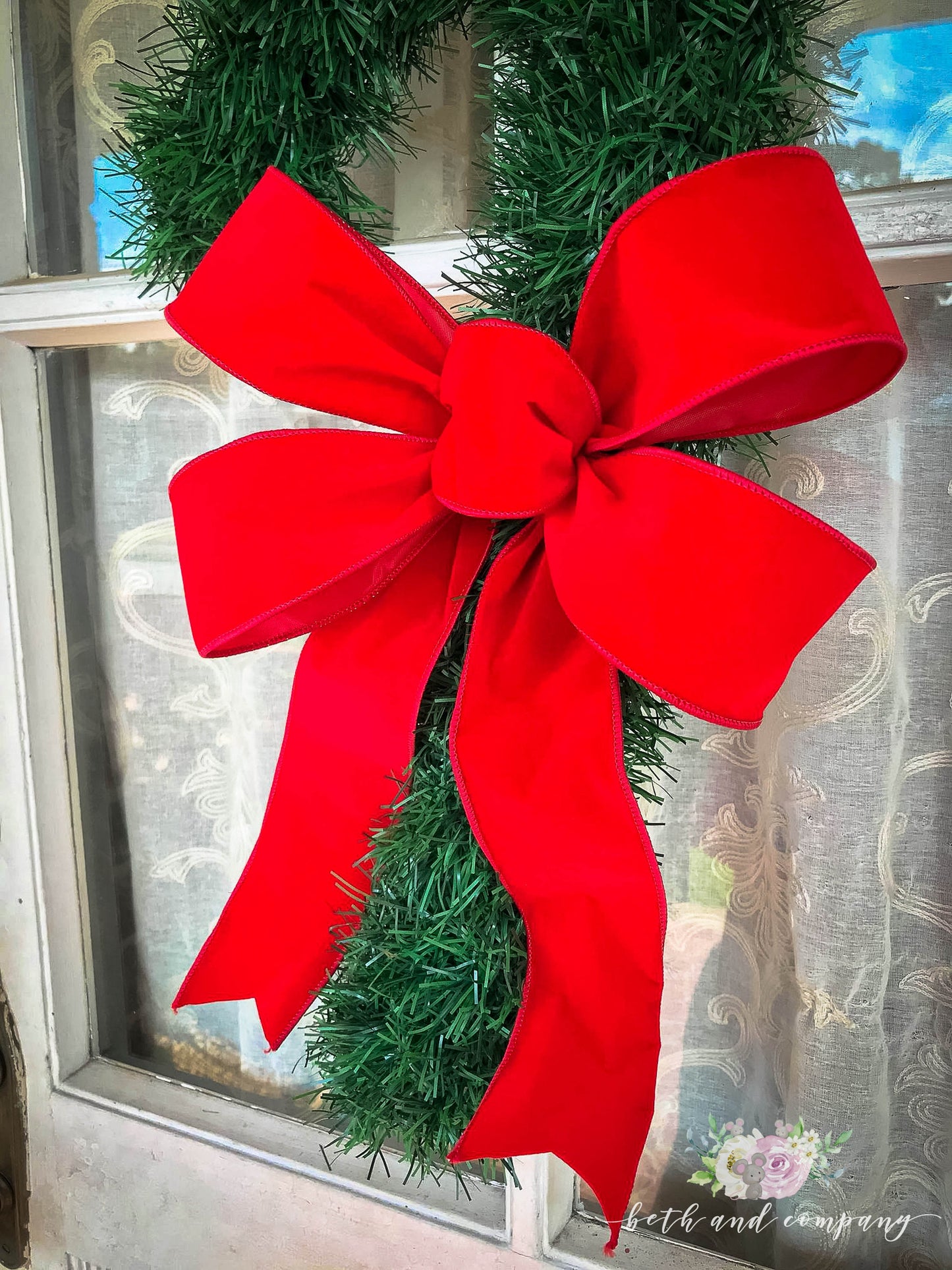 OUTDOOR Christmas Bow, Red Velvet Heavy Duty Gauged Wire Bow, Perfect for Northern Winters