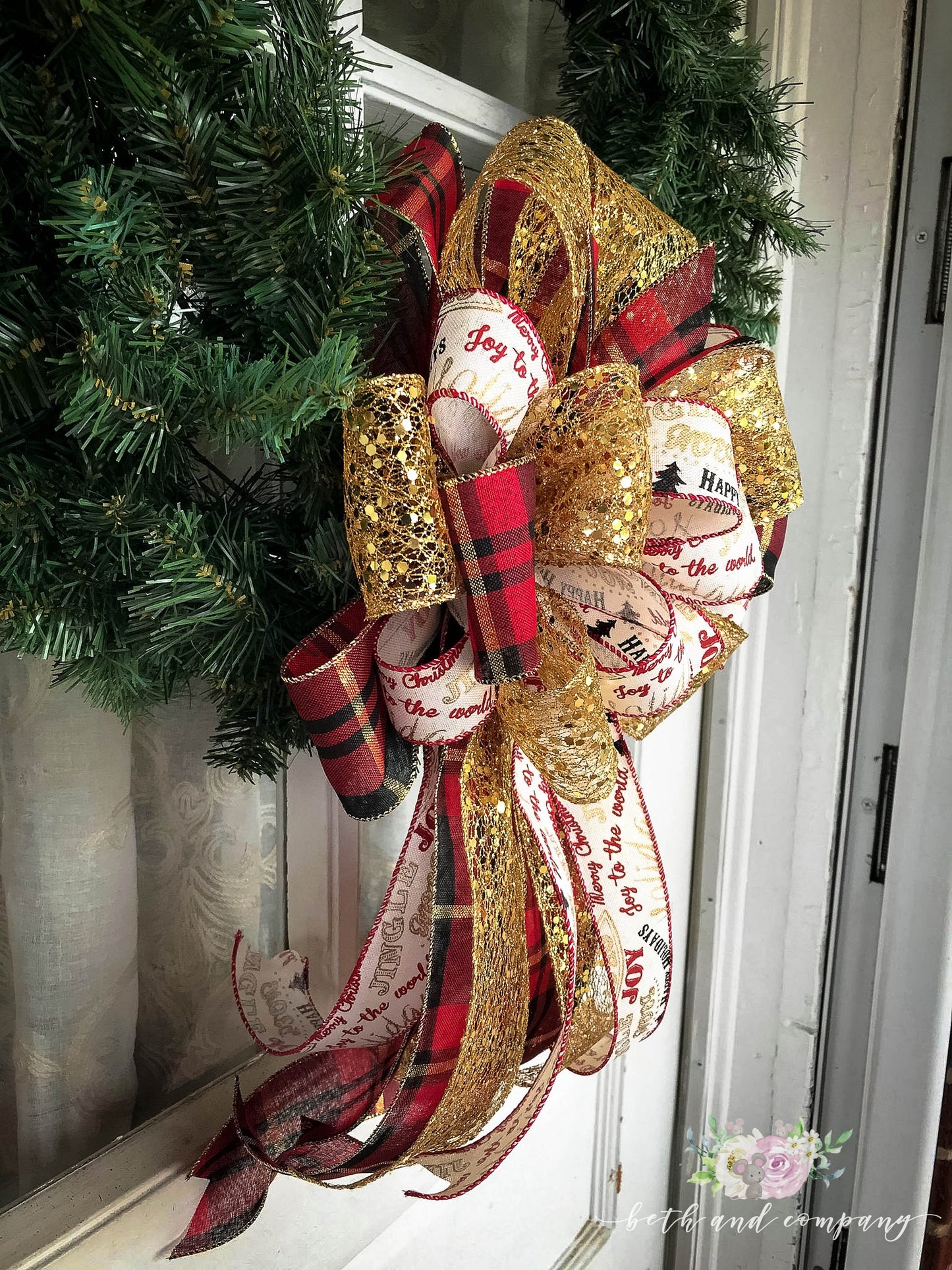 Red/Black/Gold Bling wreath bow, Santas Bling, Tree Topper