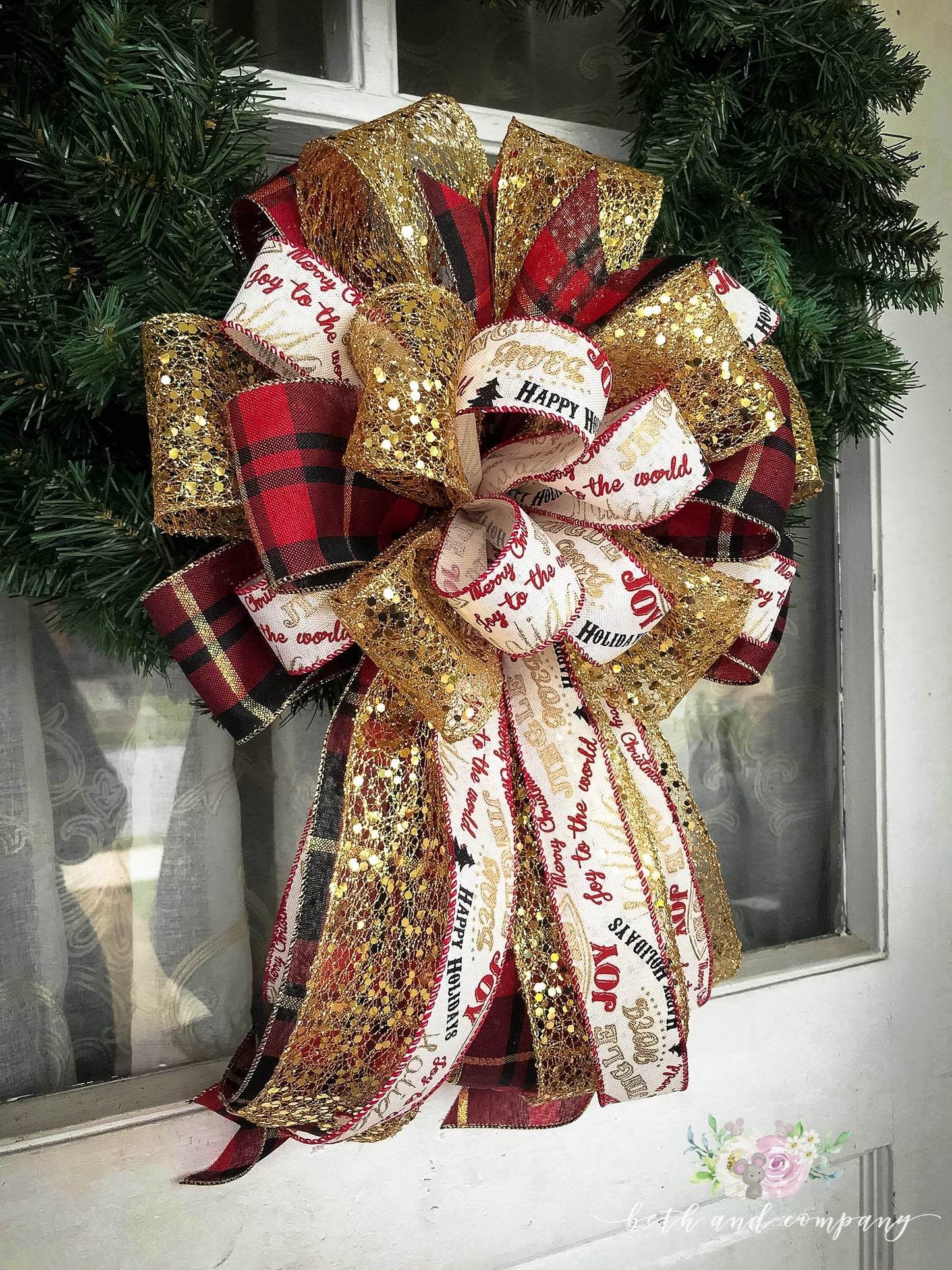 Red/Black/Gold Bling wreath bow, Santas Bling, Tree Topper