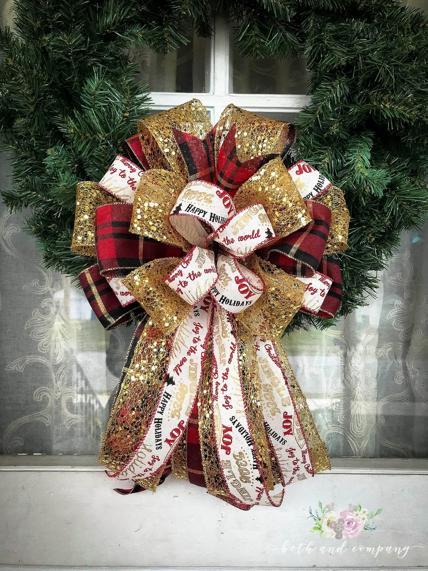 Red/Black/Gold Bling wreath bow, Santas Bling, Tree Topper