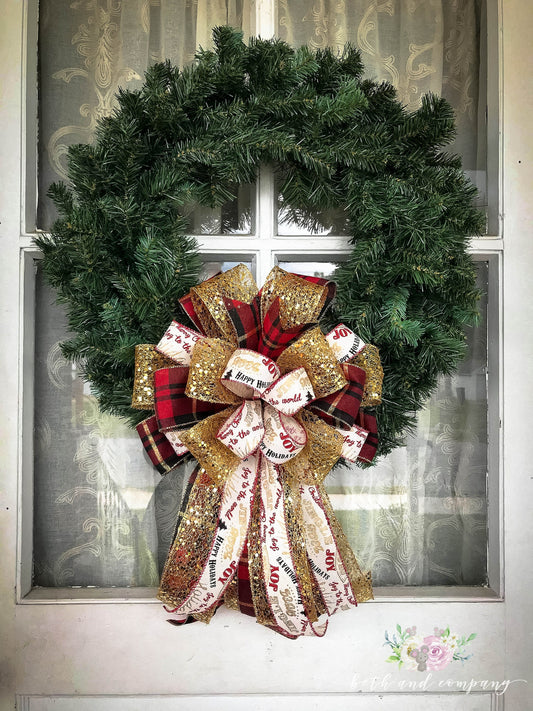 Red/Black/Gold Bling wreath bow, Santas Bling, Tree Topper