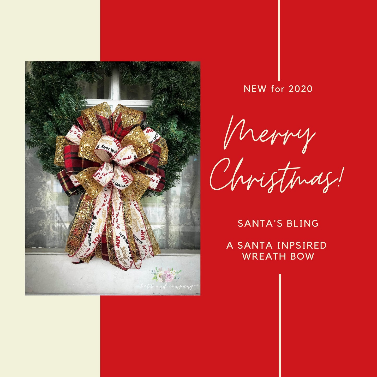 Red/Black/Gold Bling wreath bow, Santas Bling, Tree Topper
