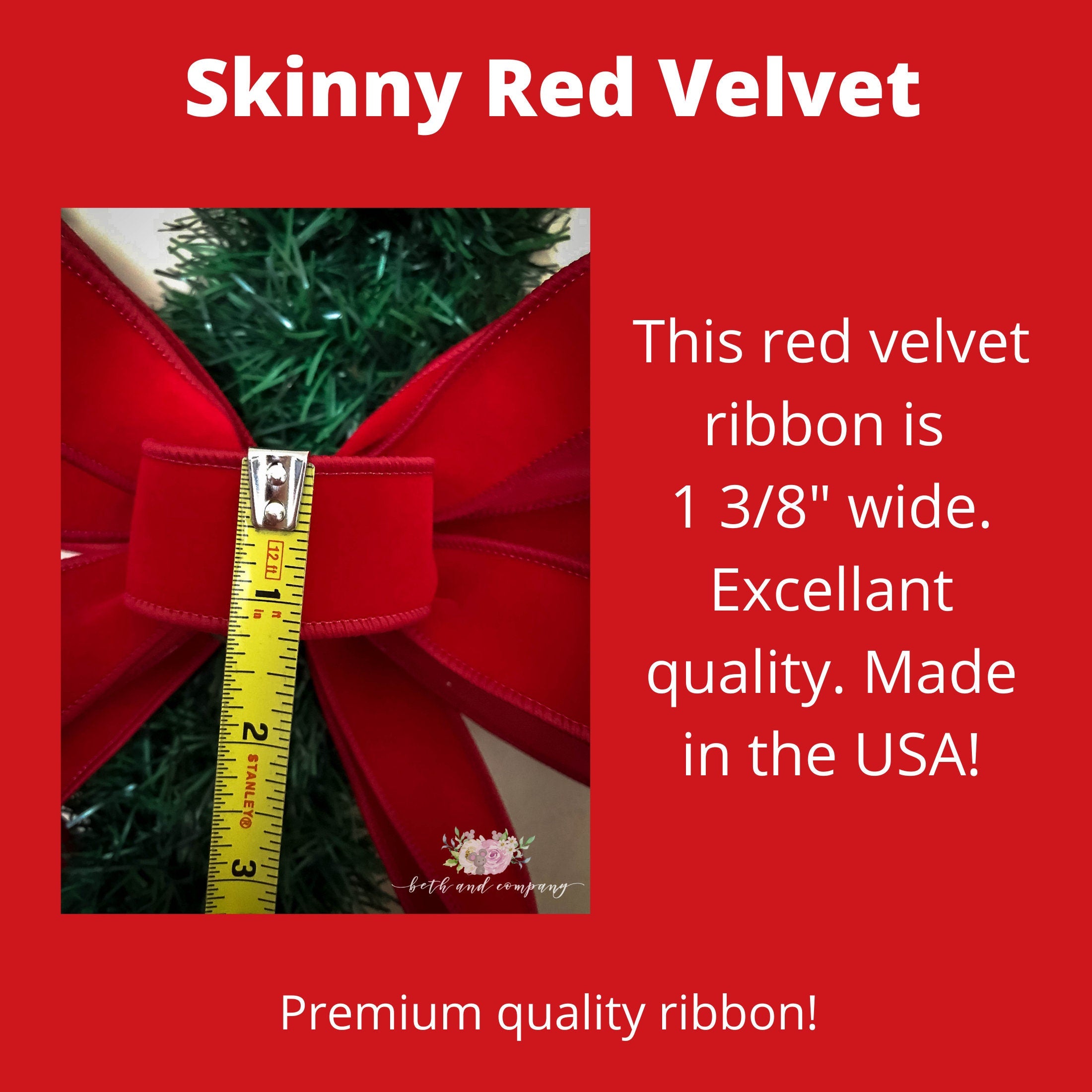 OUTDOOR Thin Red Velvet Christmas wreath bow, Weatherproof bow