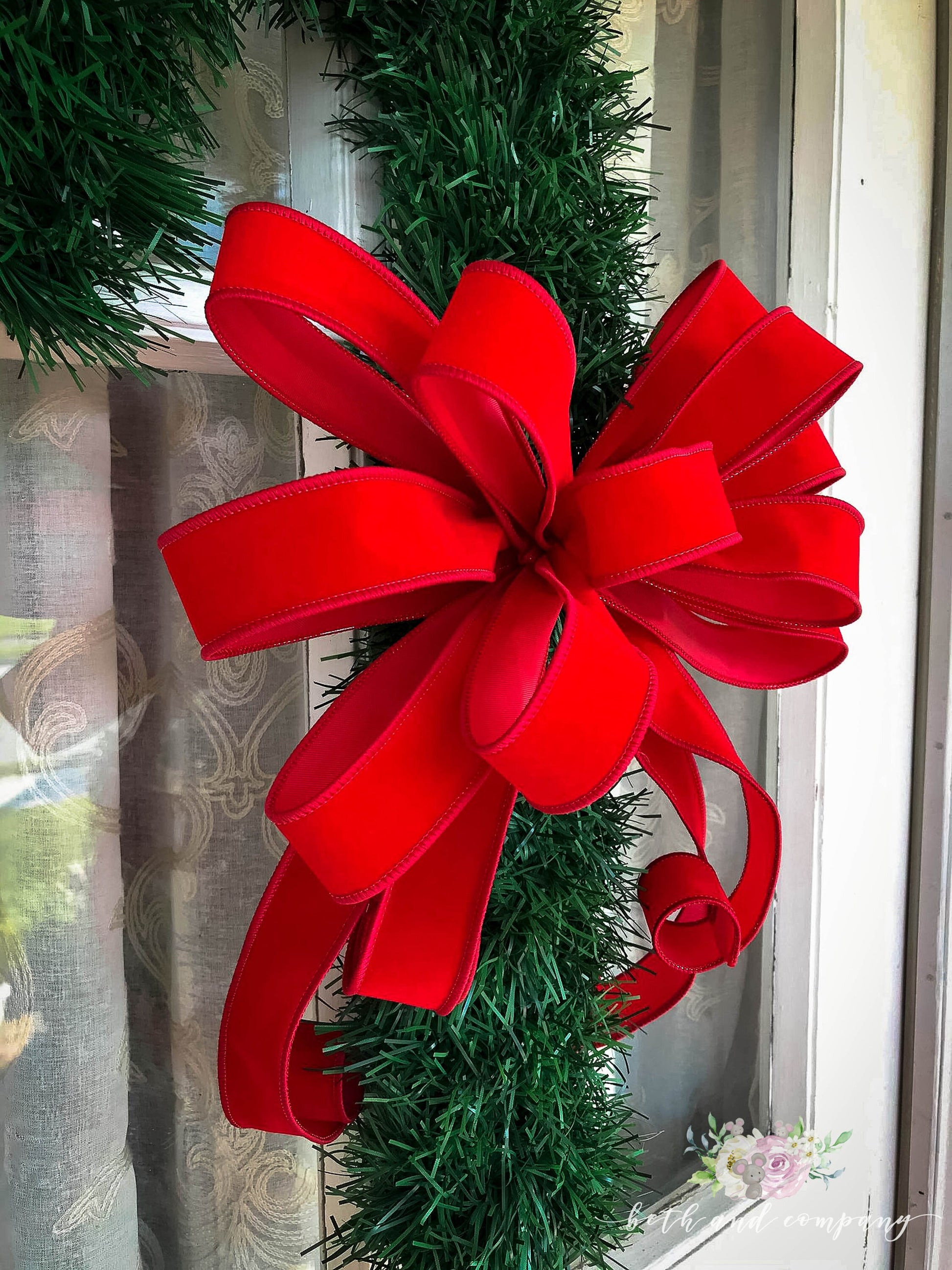 OUTDOOR Thin Red Velvet Christmas wreath bow, Weatherproof bow