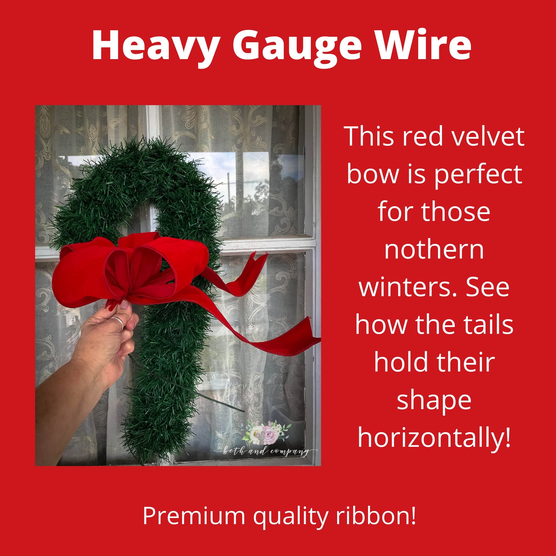 OUTDOOR Thin Red Velvet Christmas wreath bow, Weatherproof bow