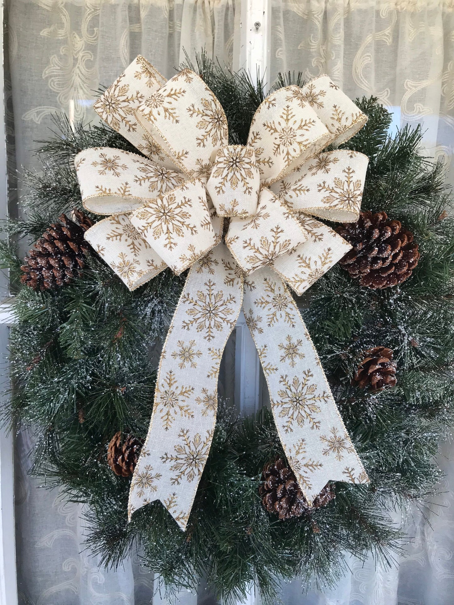 Gold Snowflake Christmas wreath bow, 12” Christmas bow