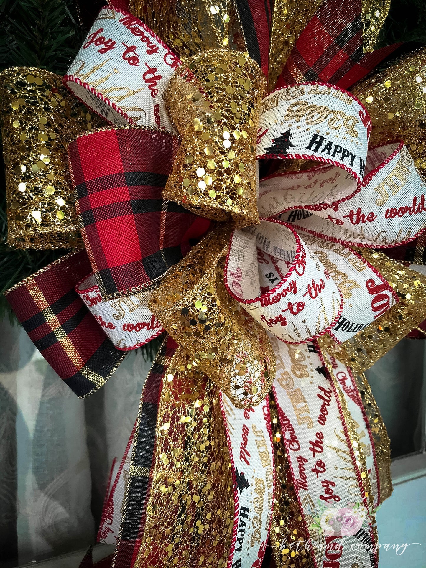 Red/Black/Gold Bling wreath bow, Santas Bling, Tree Topper