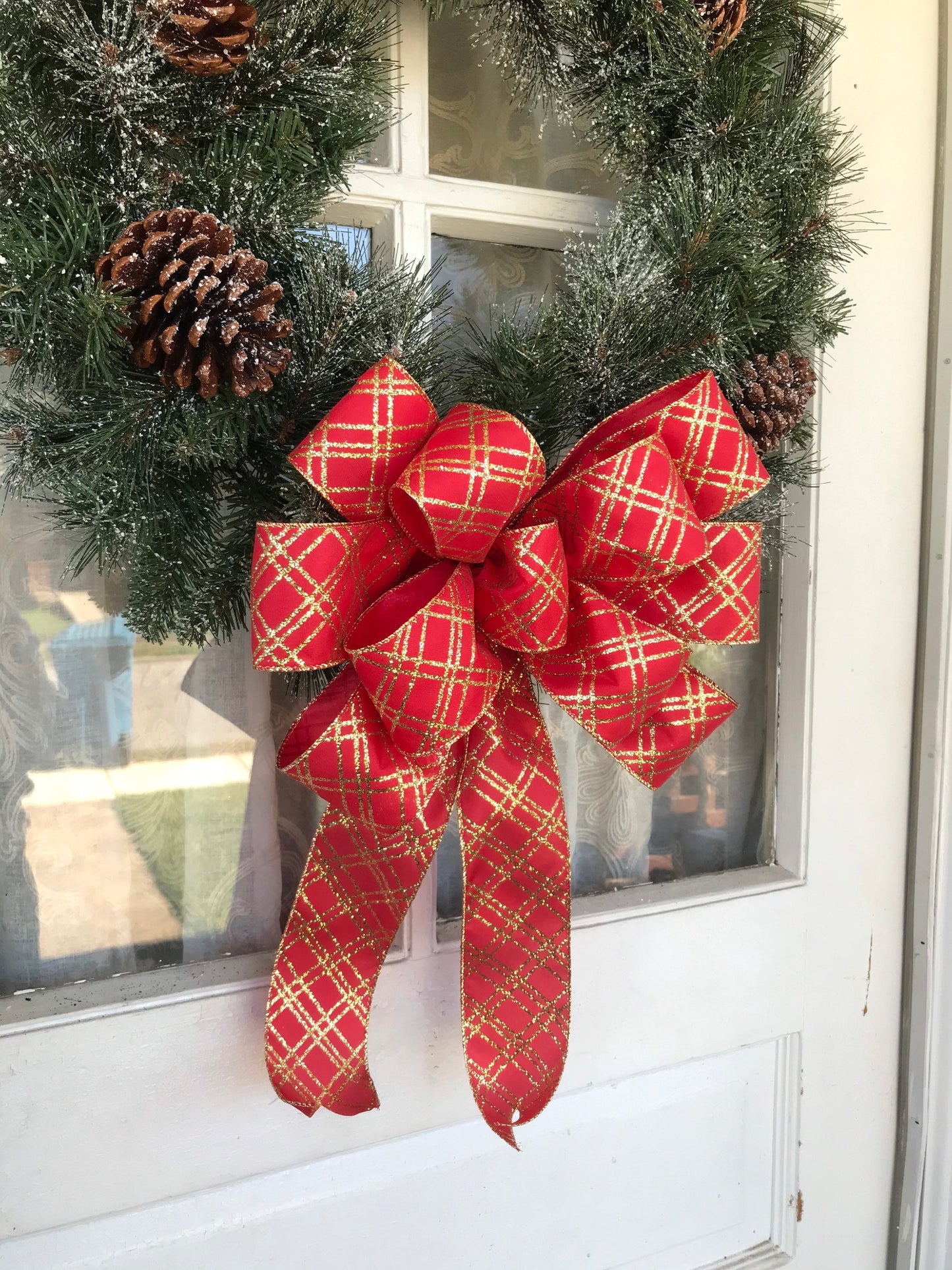Red and Gold Christmas wreath bow for front door, FREE SHIPPING