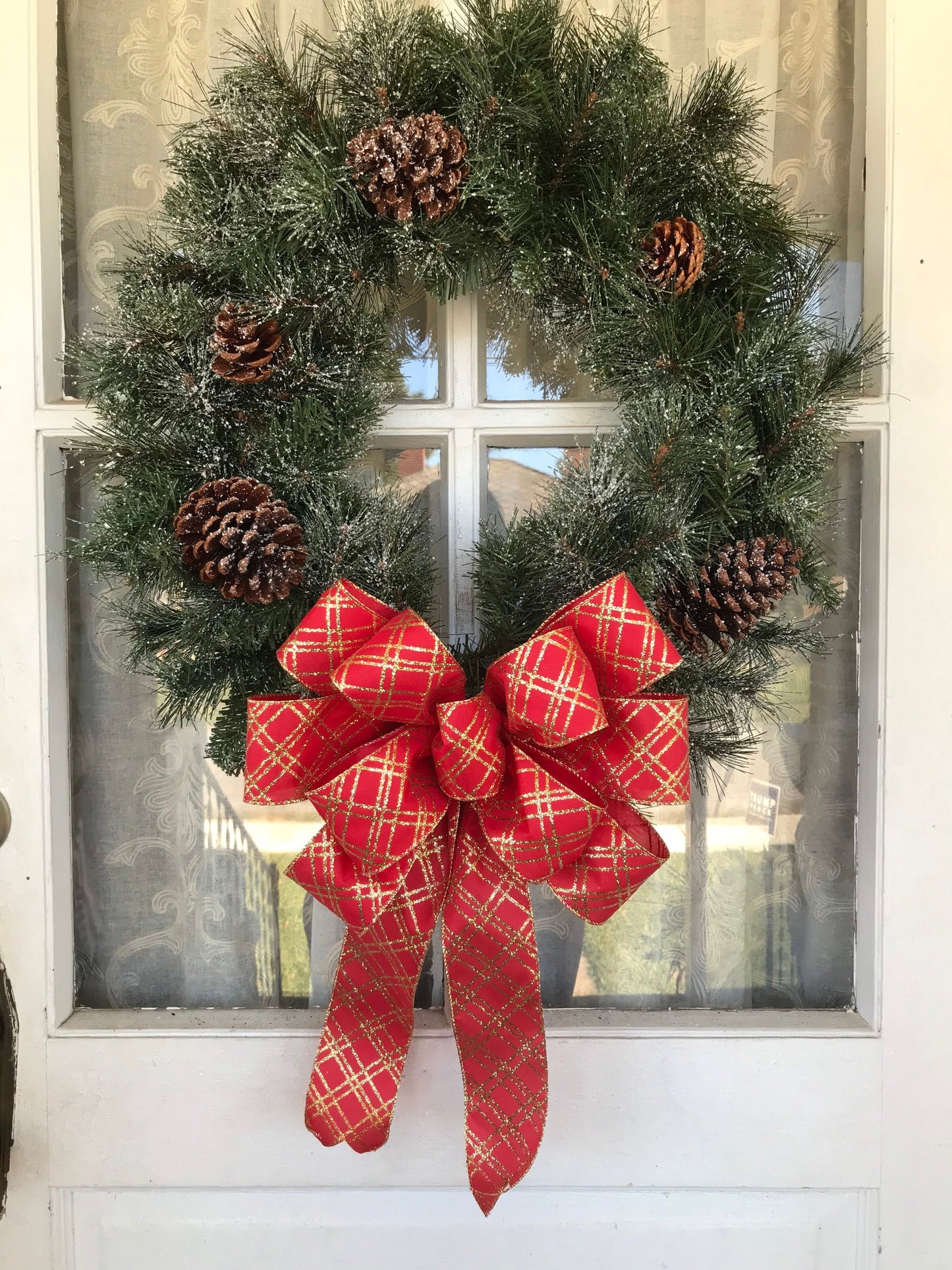 Red and Gold Christmas wreath bow for front door, FREE SHIPPING