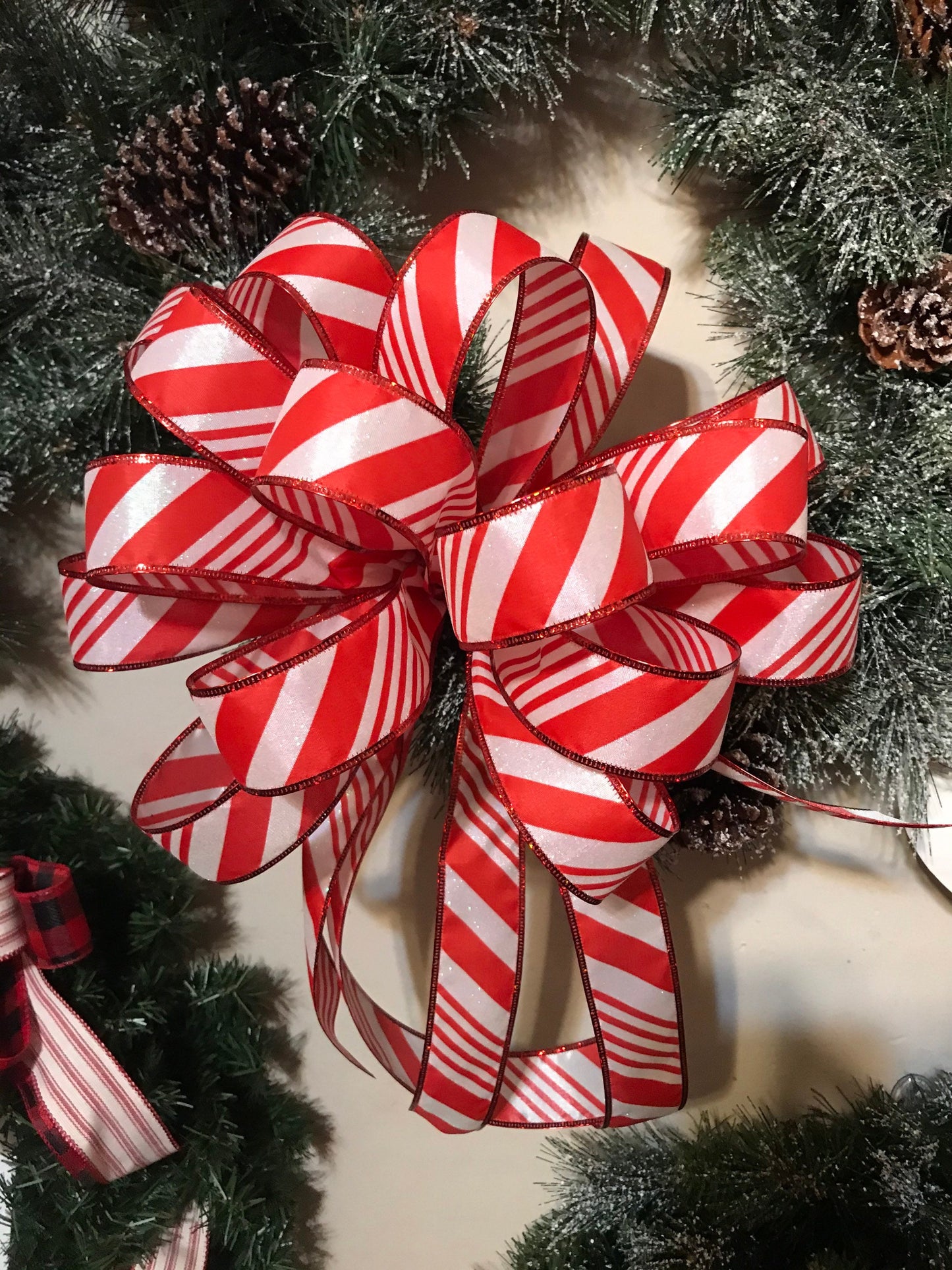 Candy Cane Stripe Christmas Wreath Bow, Christmas wreath bow for front door, Christmas Wreath Bow, Christmas bows for wreaths