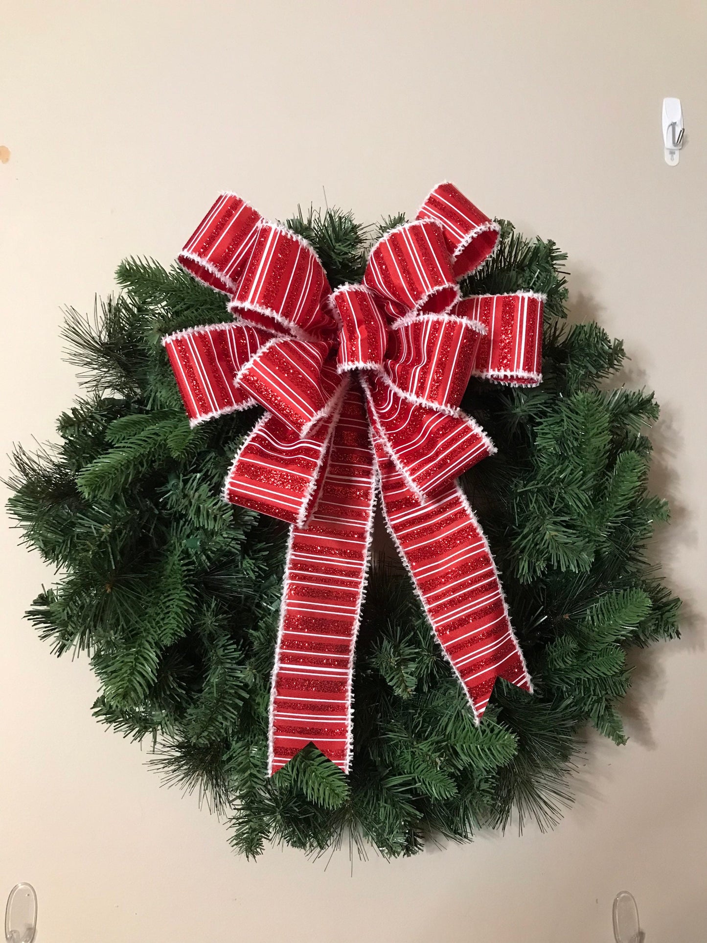 Red Glitter and White Christmas wreath bow, 12” Christmas bow