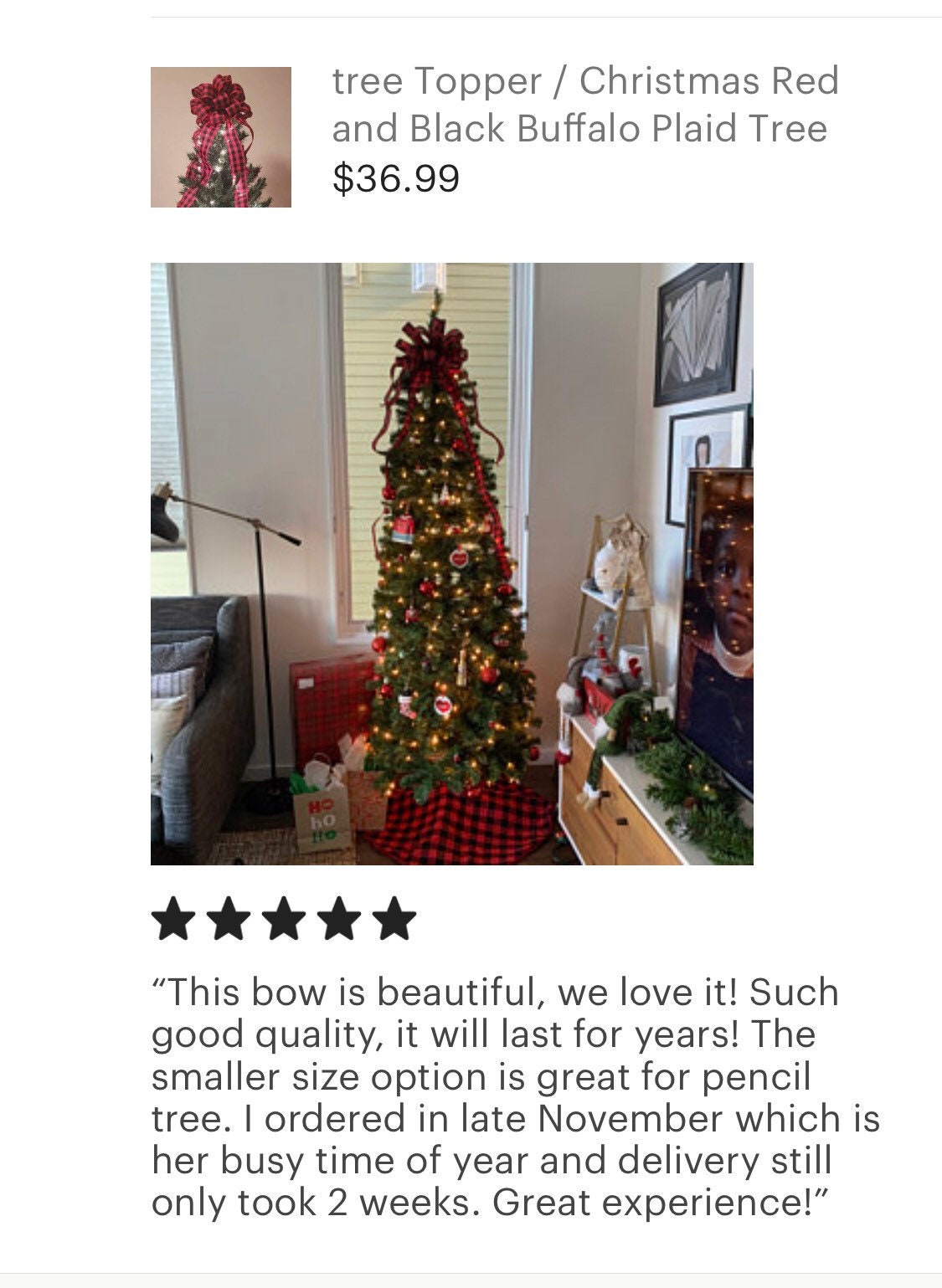 Tree Topper / Christmas Red and Black Buffalo Plaid Tree Topper / White and Black, Red and White /  Farmhouse ChrisTmas Tree Topper