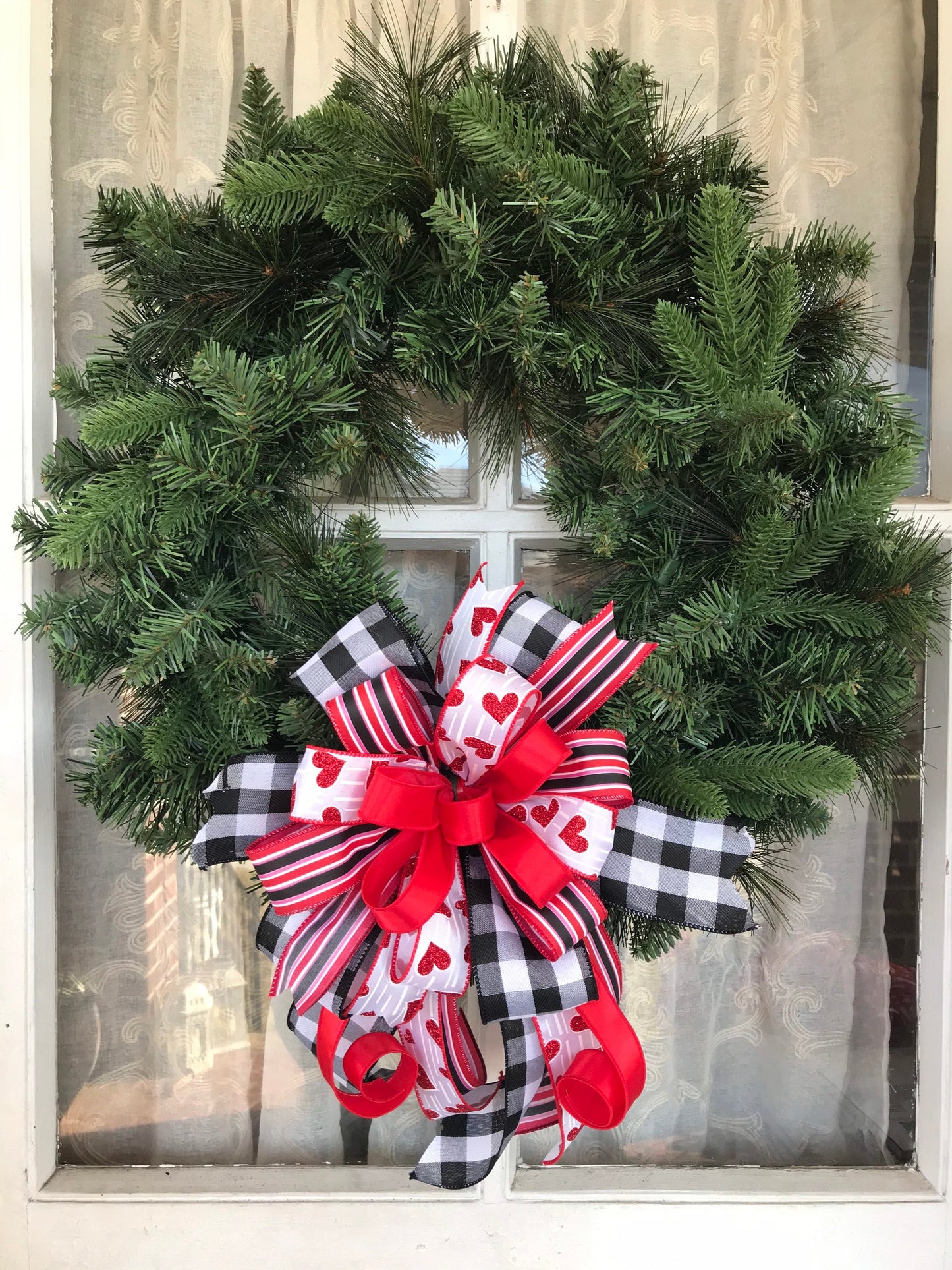 Valentine's Day Wreath Bow, Mixed Ribbon Buffalo Plaid Bow