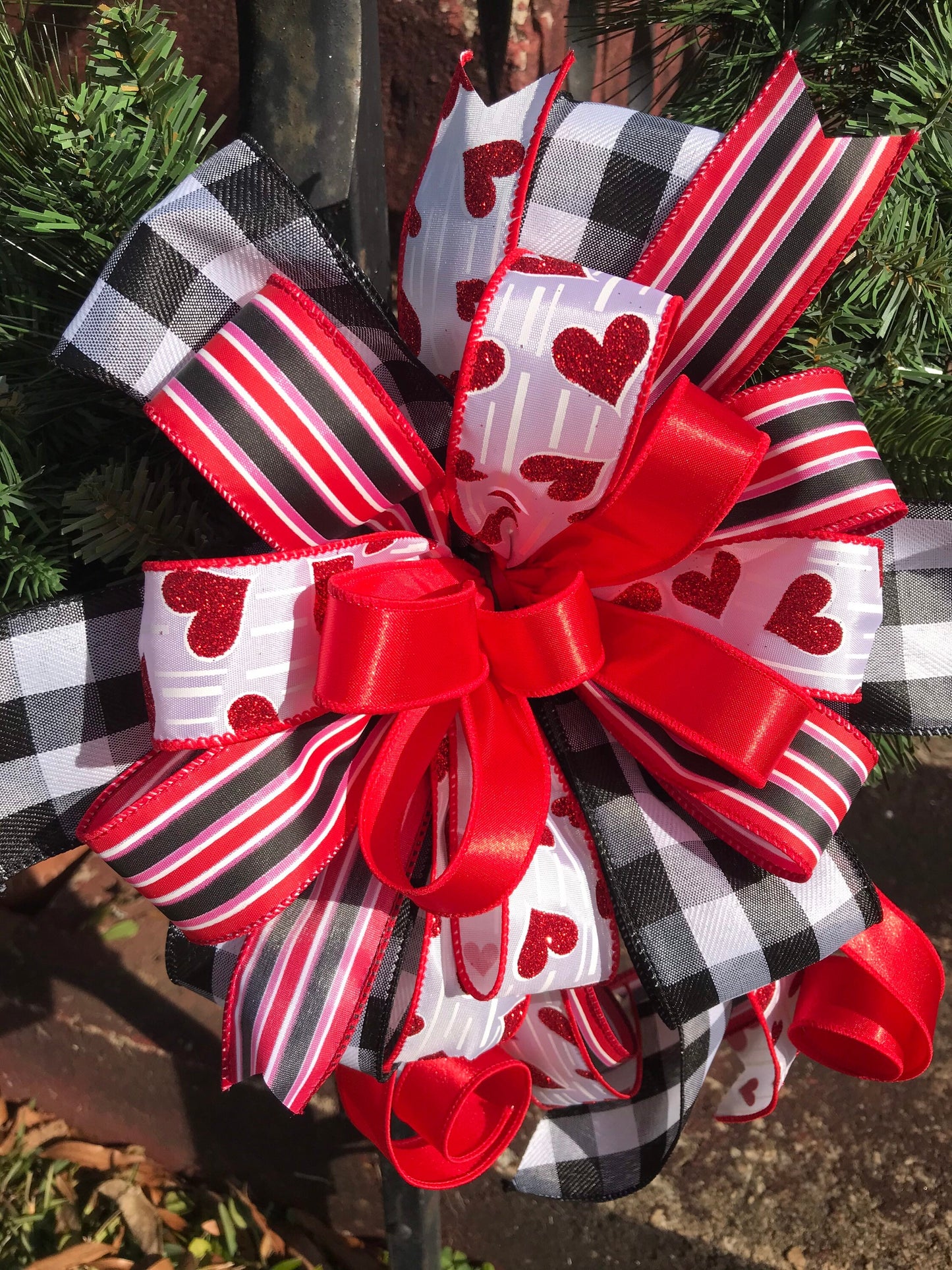 Valentine's Day Wreath Bow, Mixed Ribbon Buffalo Plaid Bow