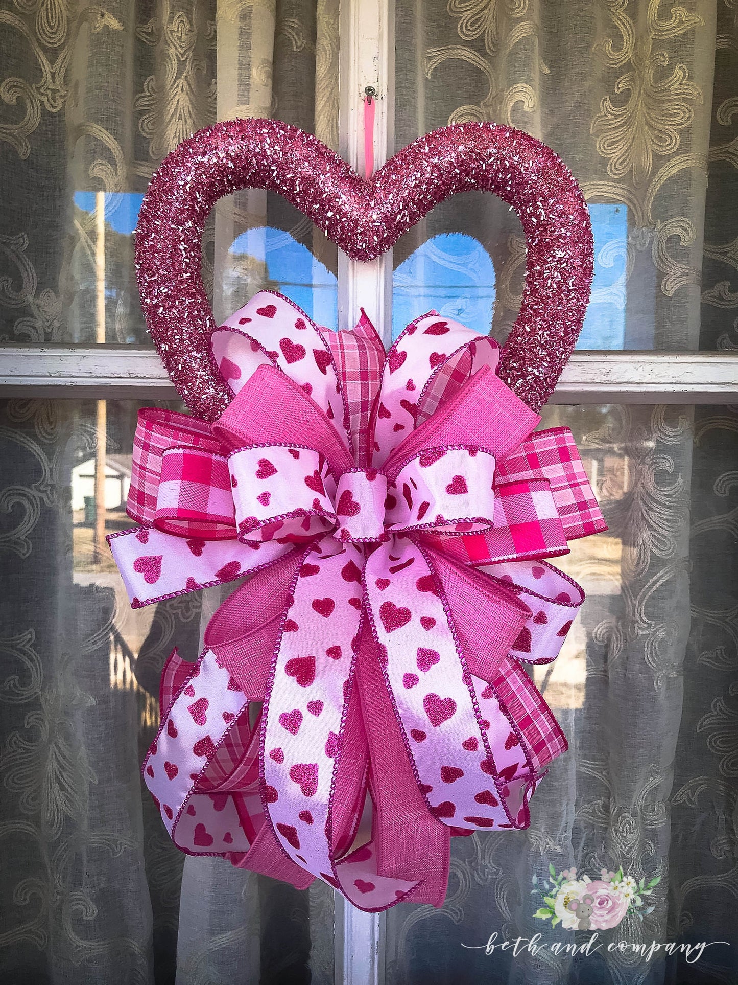 Pink Valentine's Day Wreath, Pink Sparkle Valentines Day Decor for front door