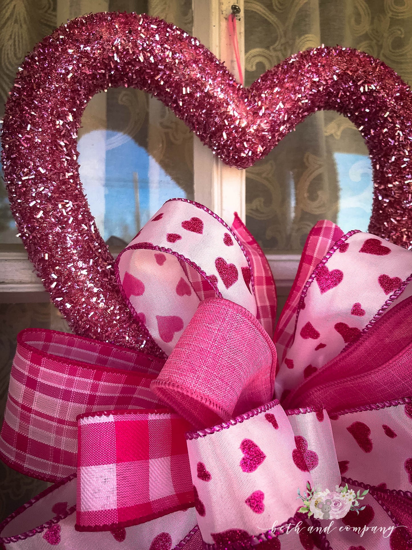 Pink Valentine's Day Wreath, Pink Sparkle Valentines Day Decor for front door