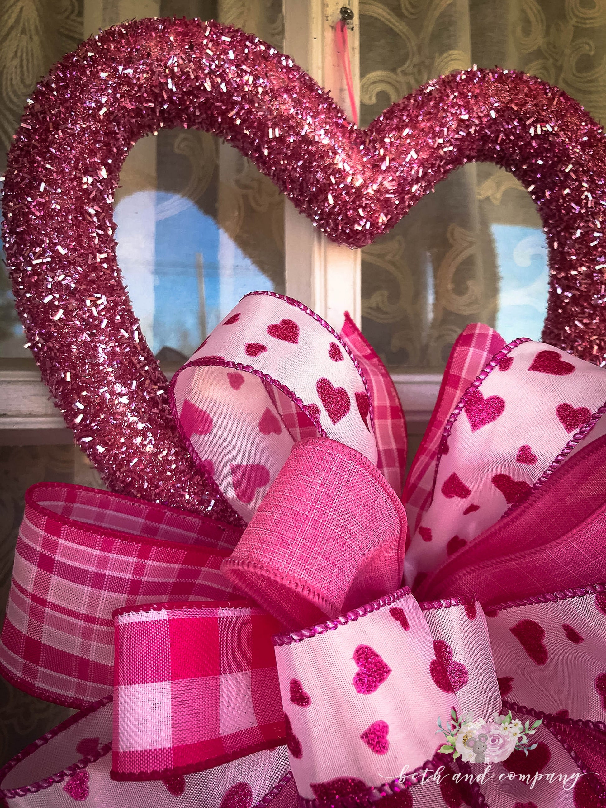 Pink Valentine's Day Wreath, Pink Sparkle Valentines Day Decor for