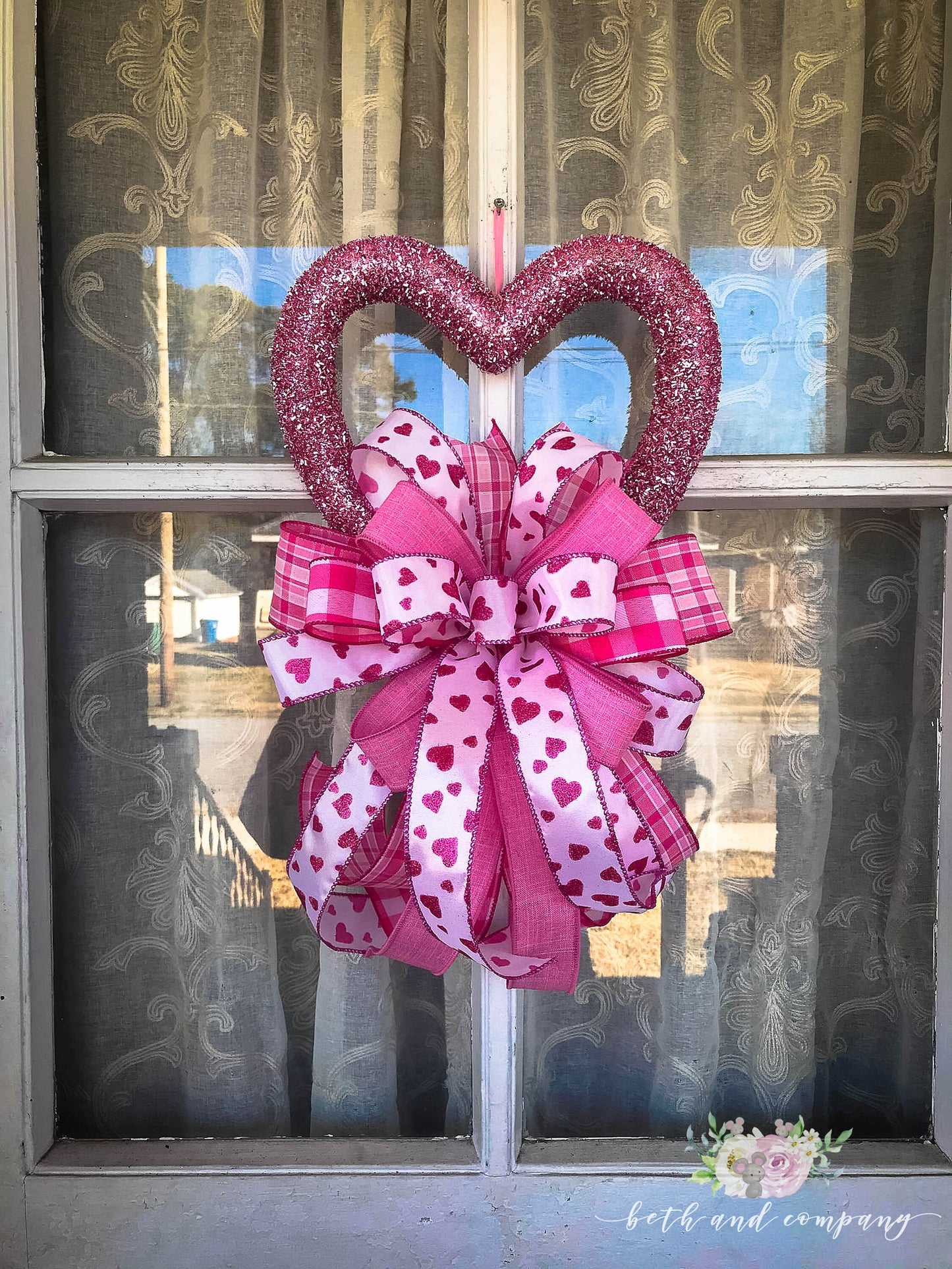 Pink Valentine's Day Wreath, Pink Sparkle Valentines Day Decor for front door