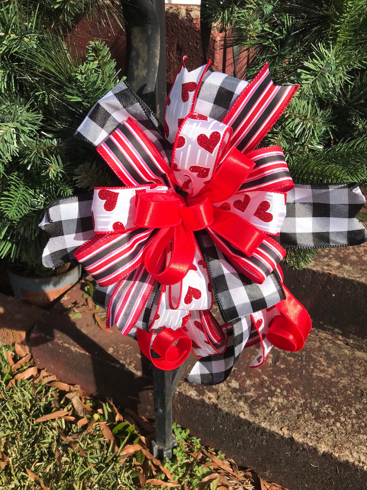 Valentine's Day Wreath Bow, Mixed Ribbon Buffalo Plaid Bow