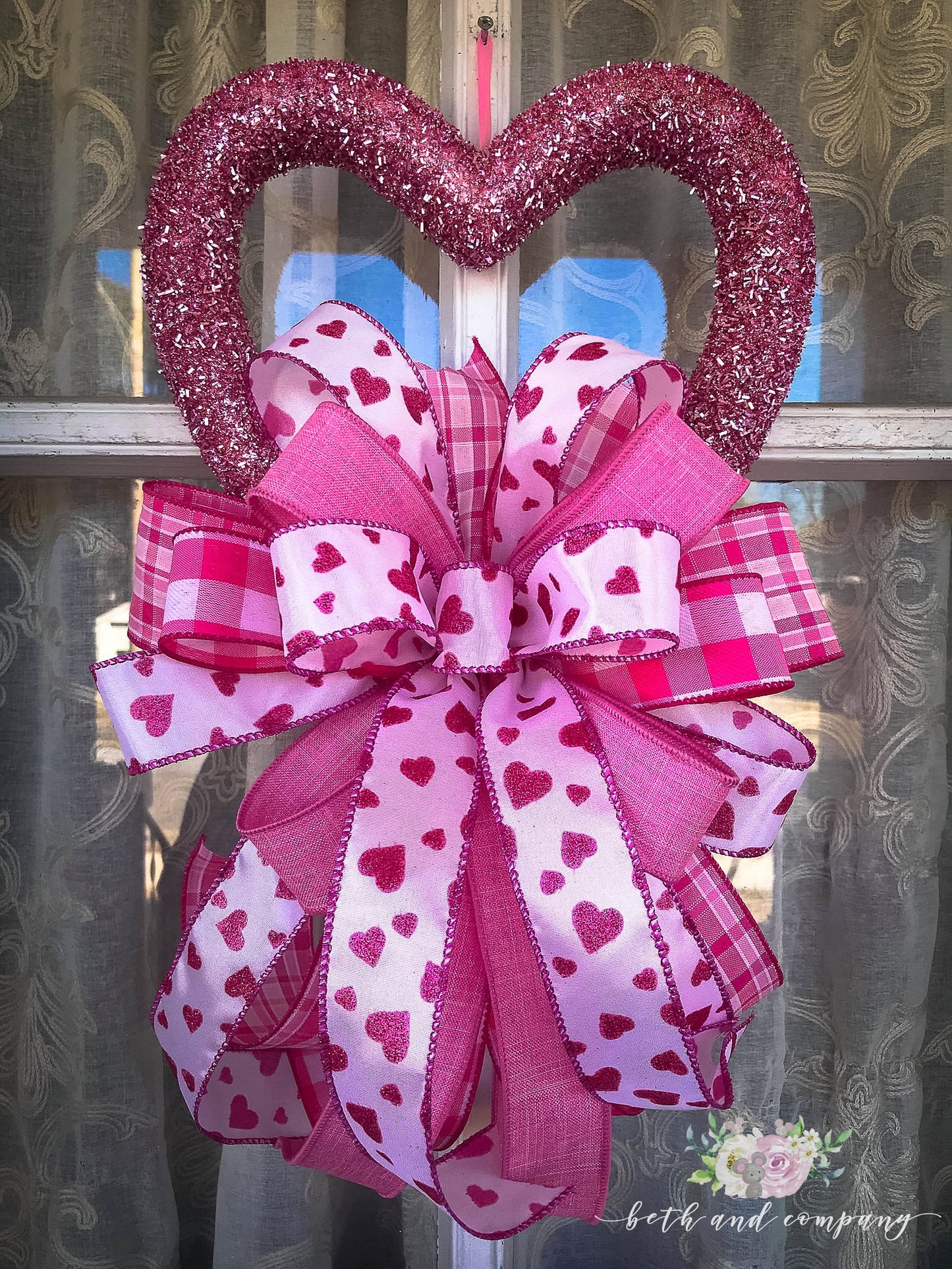 Pink Valentine's Day Wreath, Pink Sparkle Valentines Day Decor for front door